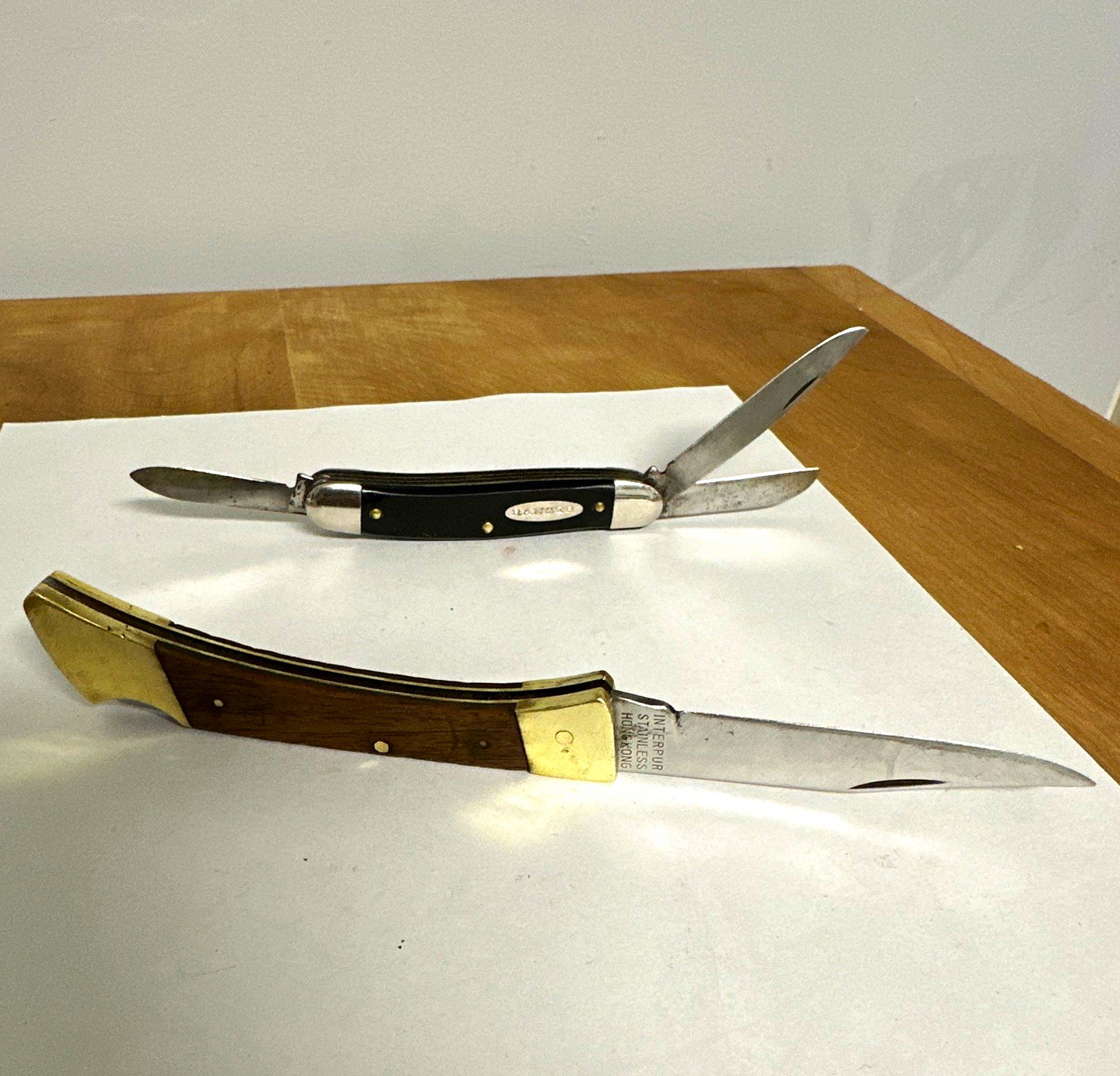 Lot of 2 Stainless Steel Manual Slipjoint Pocketknives Wood/Plastic