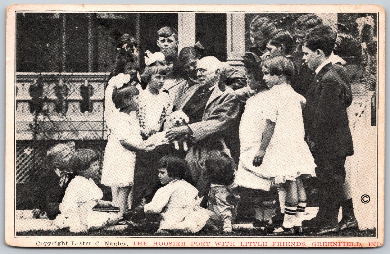 1924 Hoosier Poet with Children Greenfield Indiana ANTIQUE Postcard