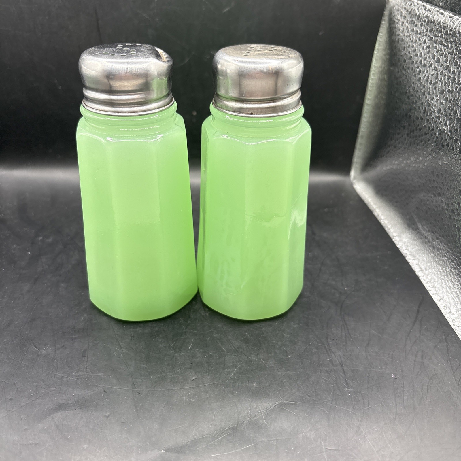 Vintage Jadeite Green Glass Salt And Pepper Shakers