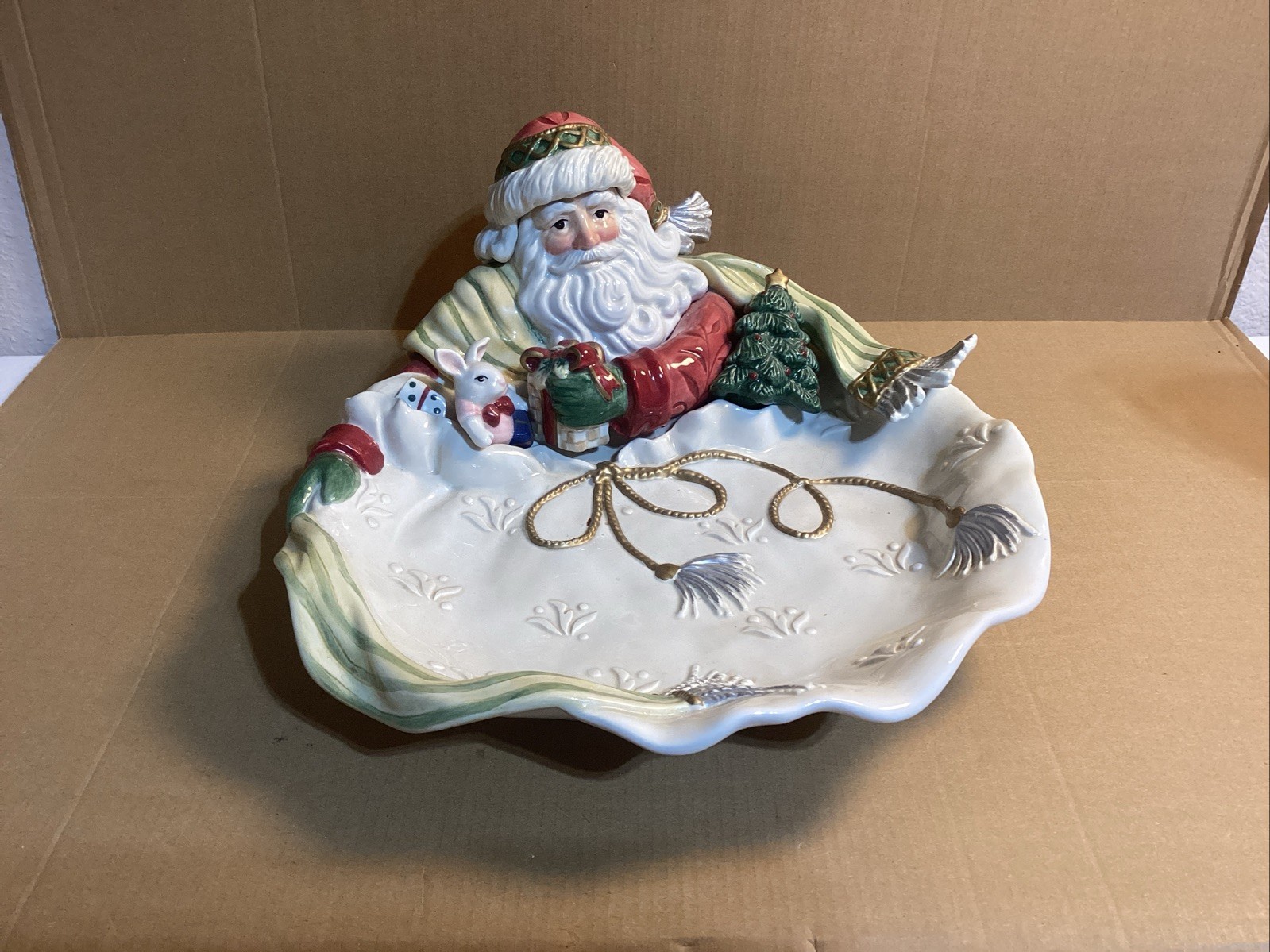 RAREST RED COAT VTG Fitz and Floyd Centerpiece  Bowl Gregorian Santa Christmas