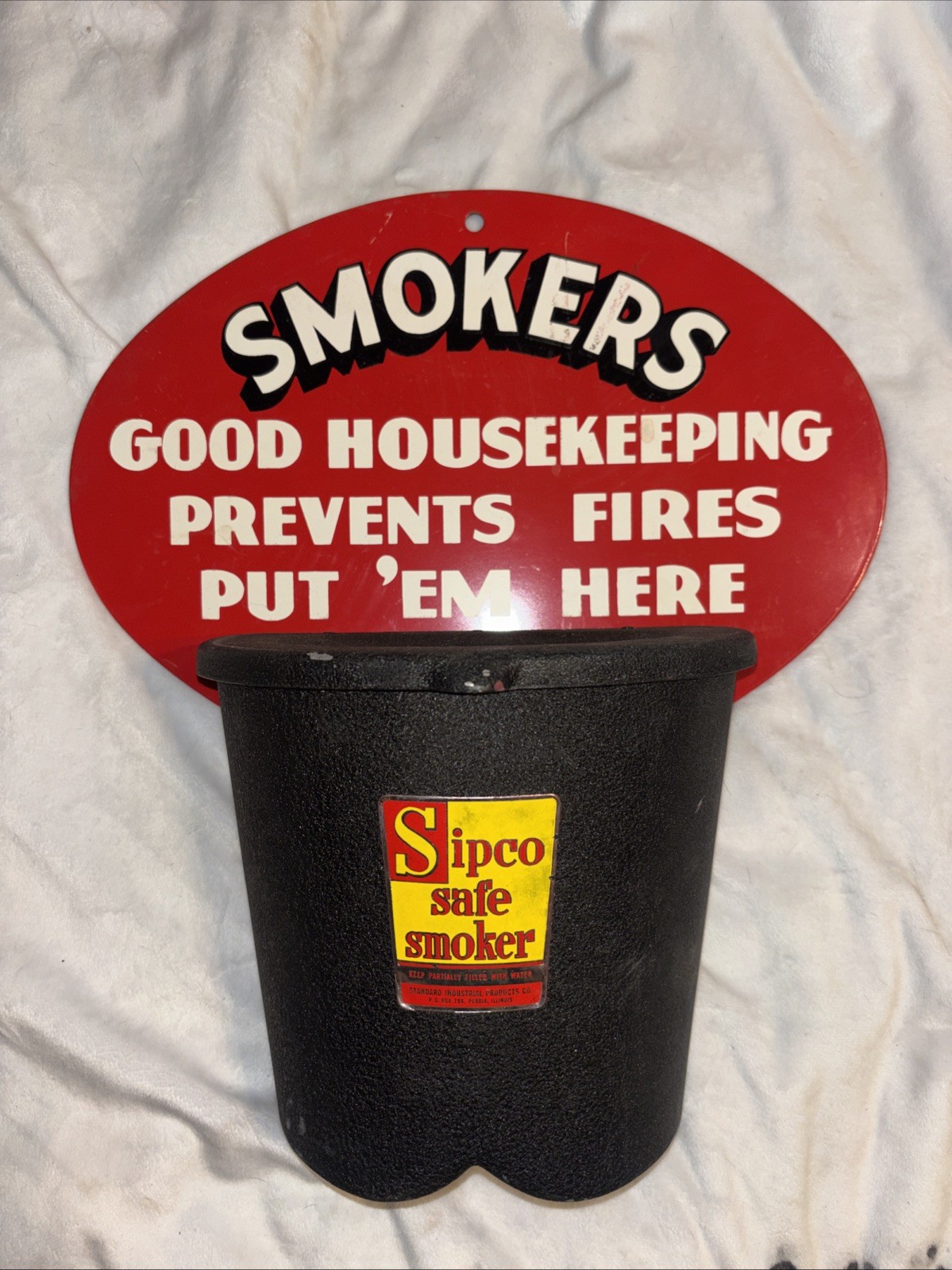 Vintage Sipco Good Housekeeping Smokers Metal Sign & Ashtray Wall Mounted