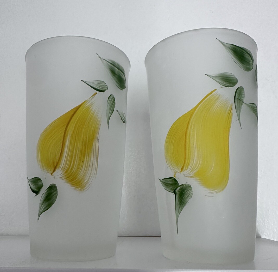 Vintage Tom Collin’s Glasses Frosted Pear Set of Two MCM Bar Ware