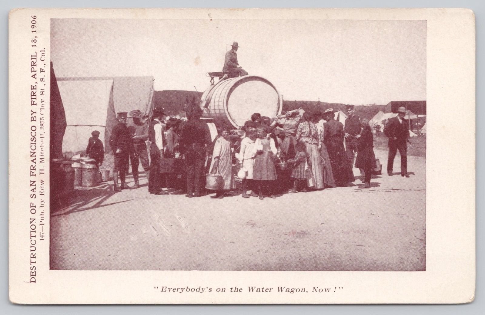 Everybody\'s on the Water Wagon Now 1906 Earthquake San Francisco CA Postcard