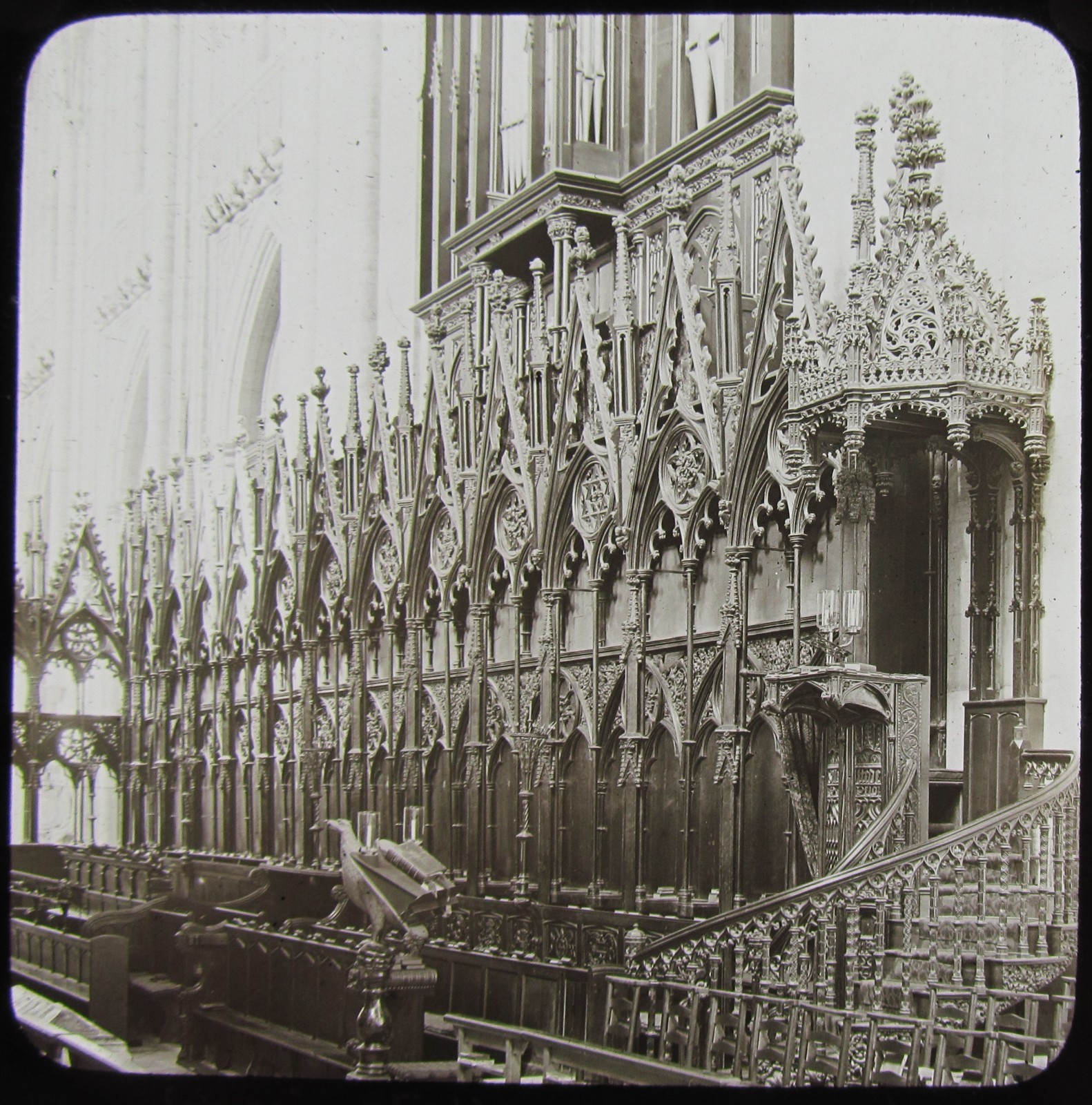 Glass Magic Lantern Slide THE CHOIR STALLS WINCHESTER CATHEDRAL C1890 PHOTO 