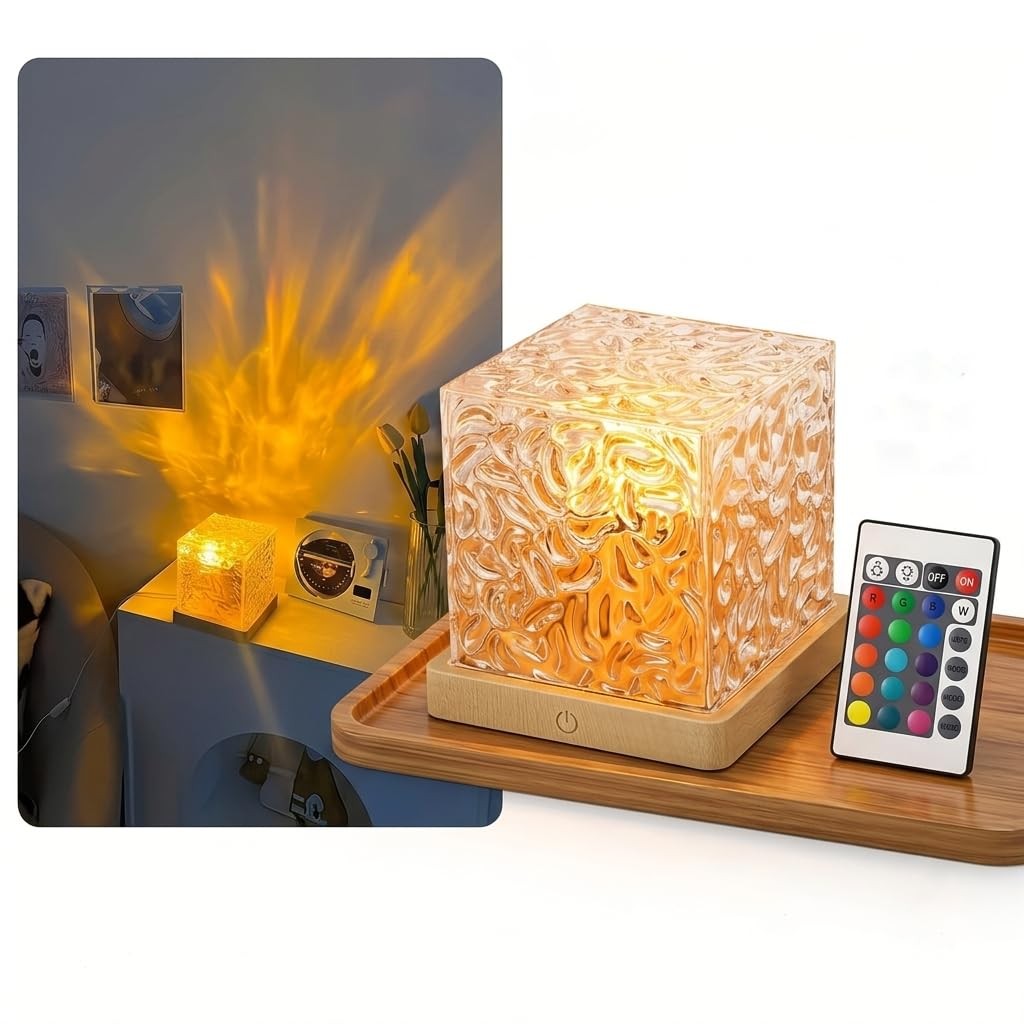 Ocean Wave Projector Light - 16-Color Luminorthe Cube Lamp Wood grain color