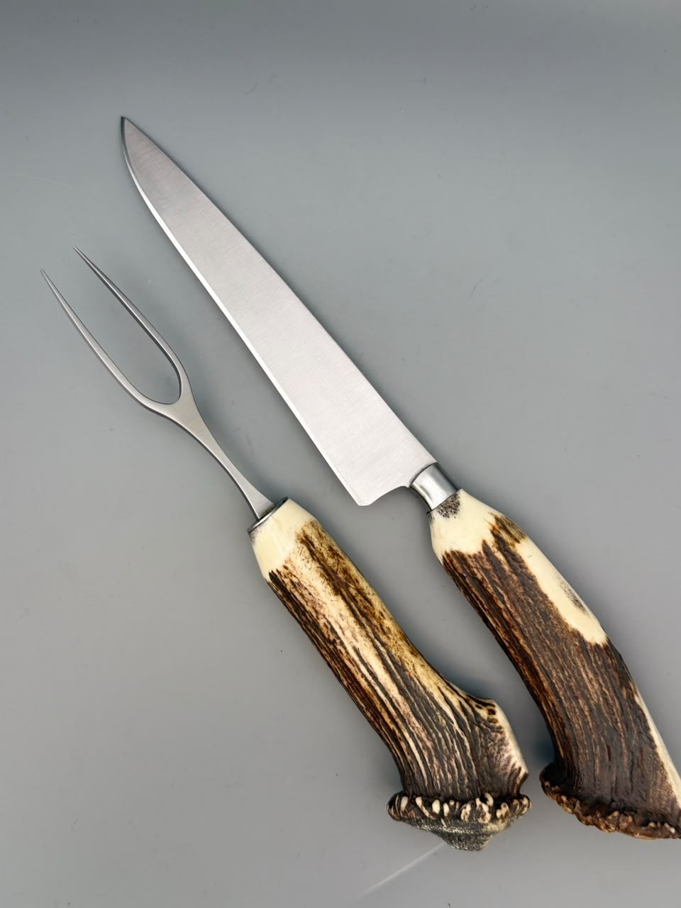 Vintage Antler Handle Carving Knife and Meat Fork Set Stainless Steel Hunting BB
