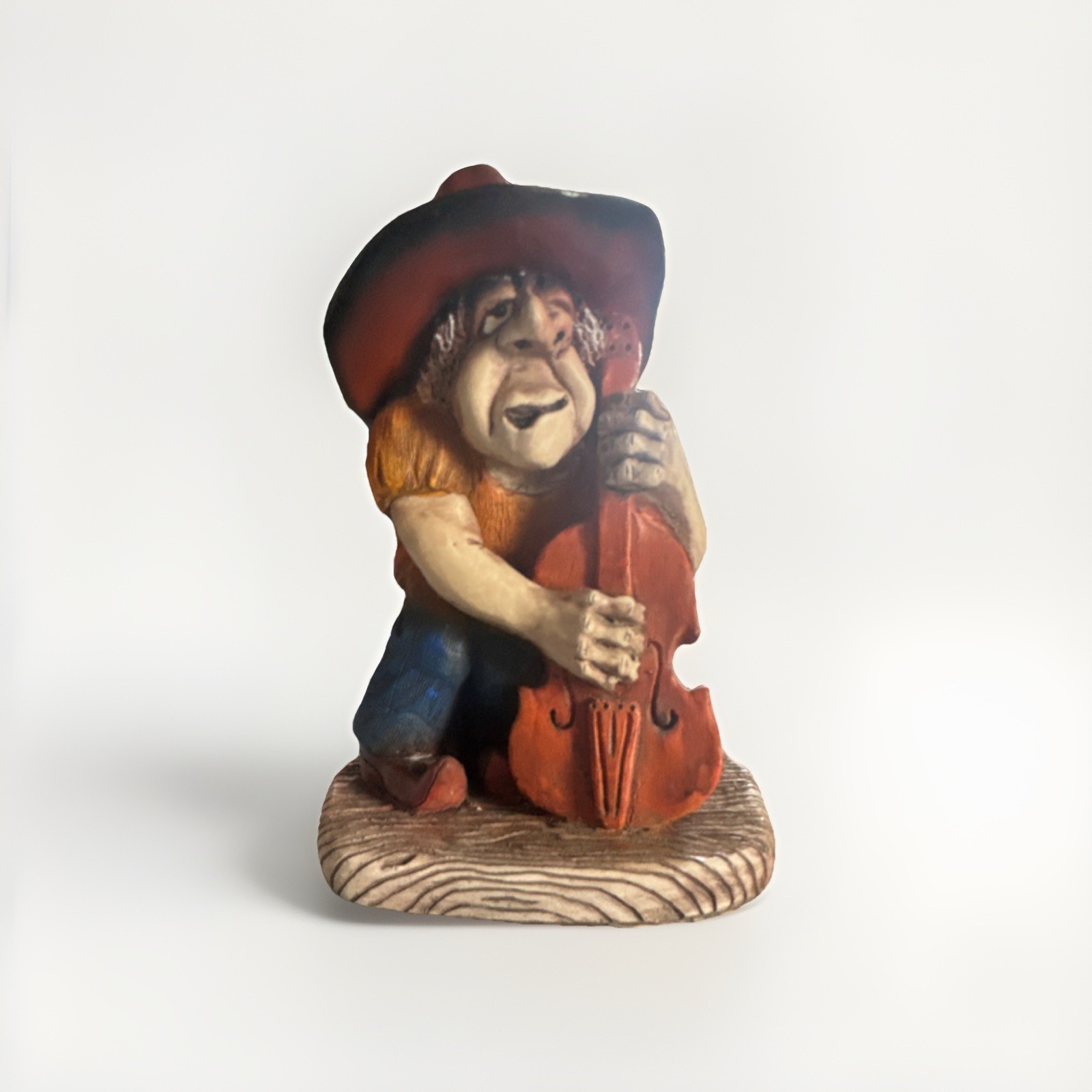 Western Americana Cowboy Figurine Playing Upright Bass/Cello w/ COA \
