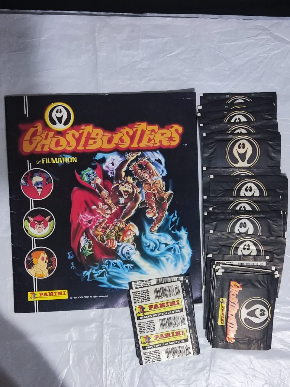 Panini Ghostbusters 1987 by filmation empty album + 20 sealed packs