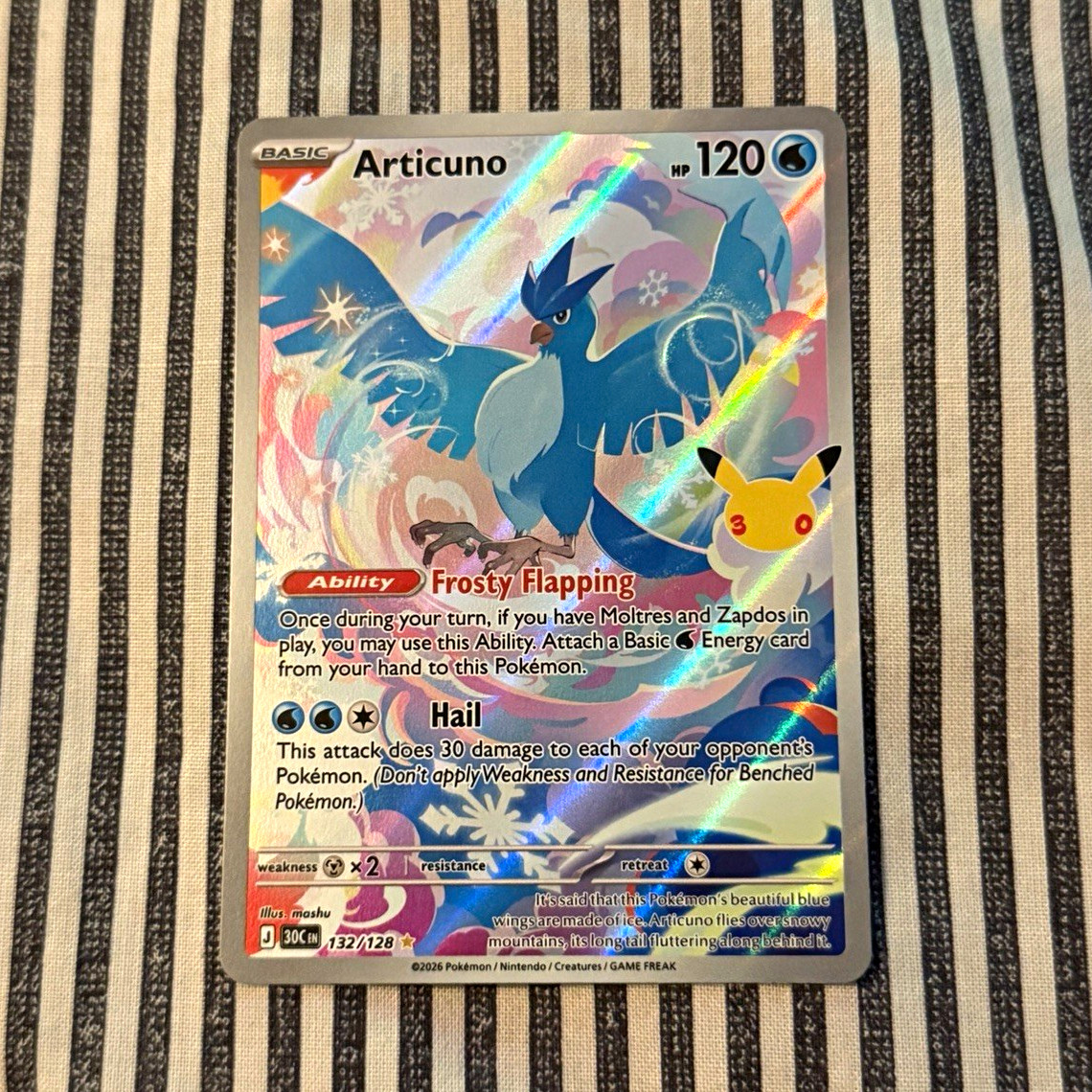 Pokemon Articuno 132/128 IR 30th Anniversary Celebration Illustration Rare NM