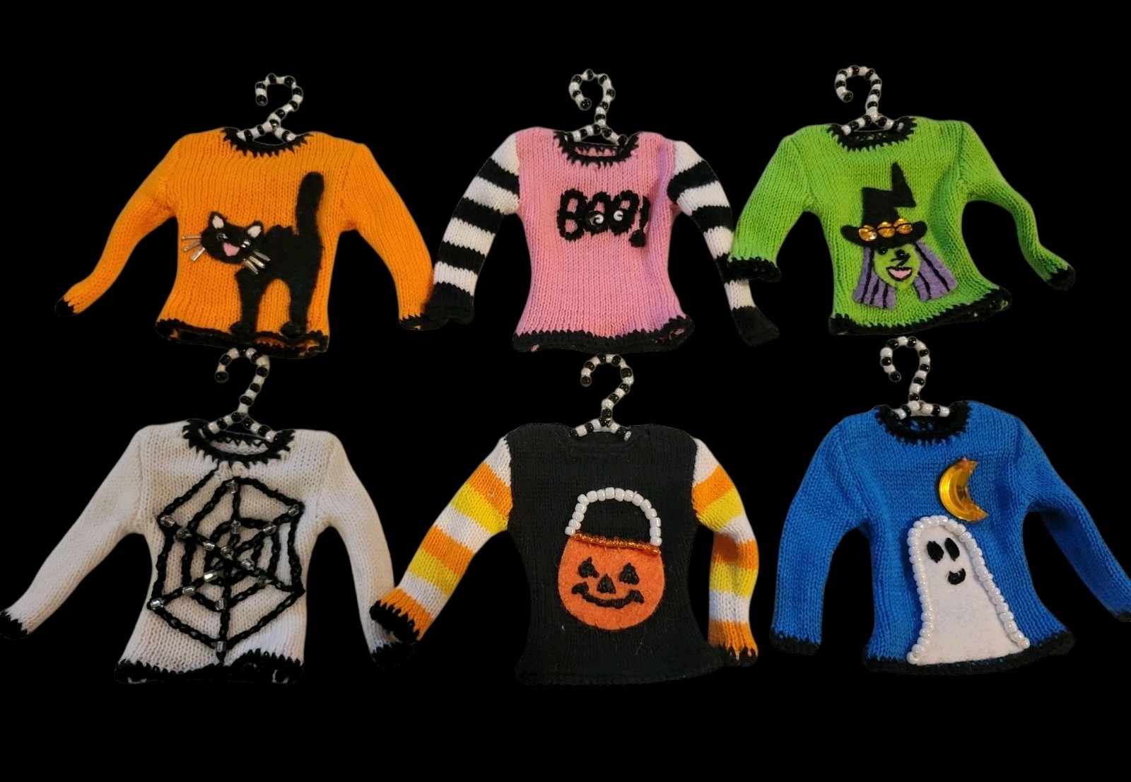 Quacker Factory Mini Halloween Sweater Ornaments Handmade Beaded Lot of 6