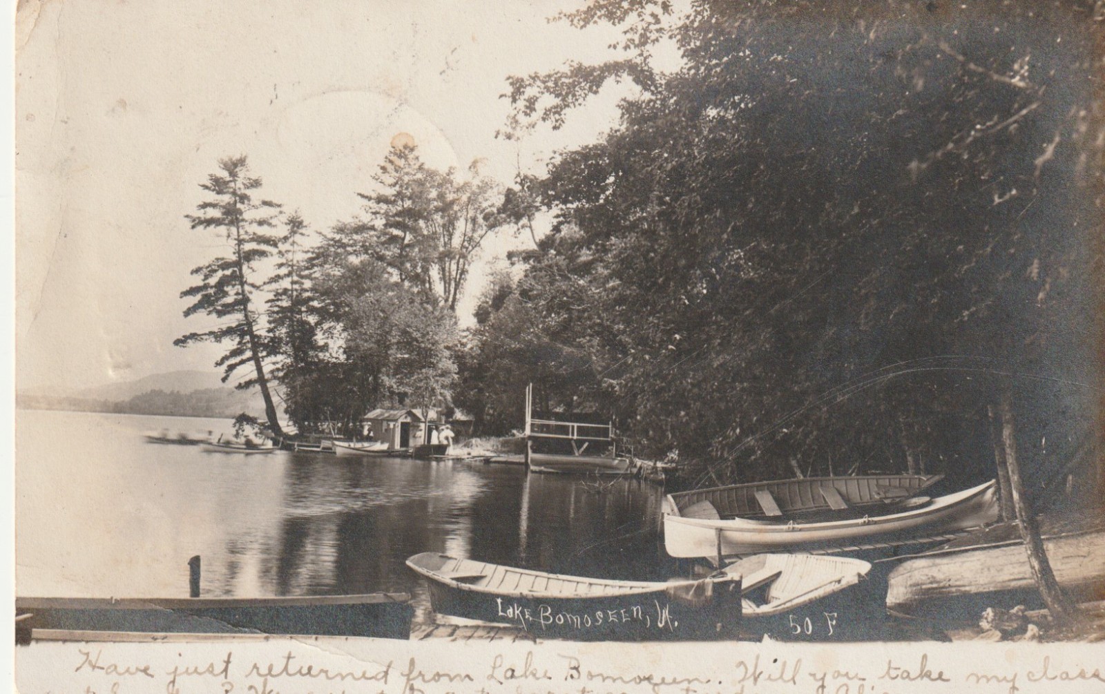 Vintage Postcard Photo Lake Bomoseen, Vermont, 1906