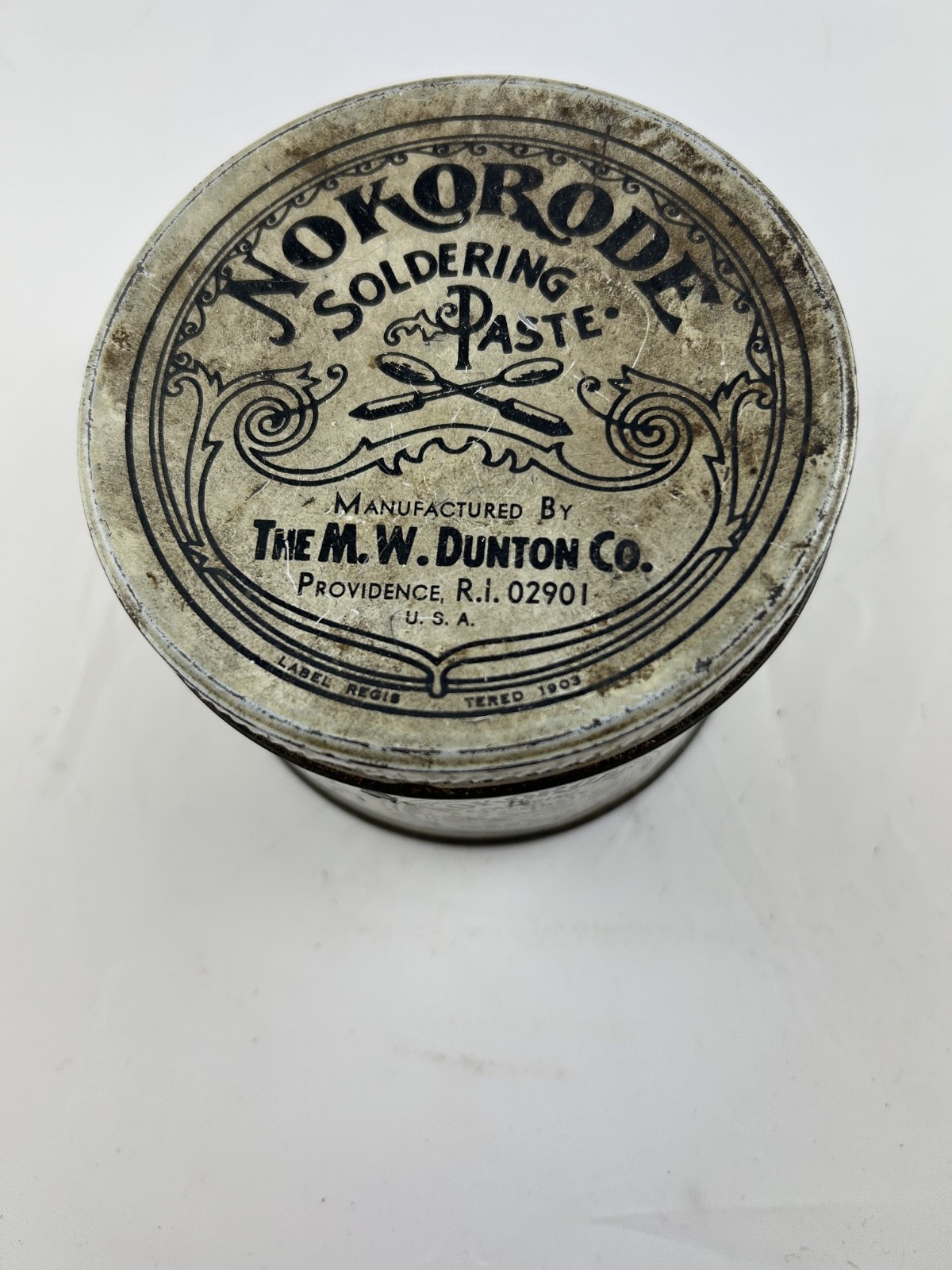 VTG Nokorode soldering paste  LG can very early M.W. Dunton Co. Almost Full.
