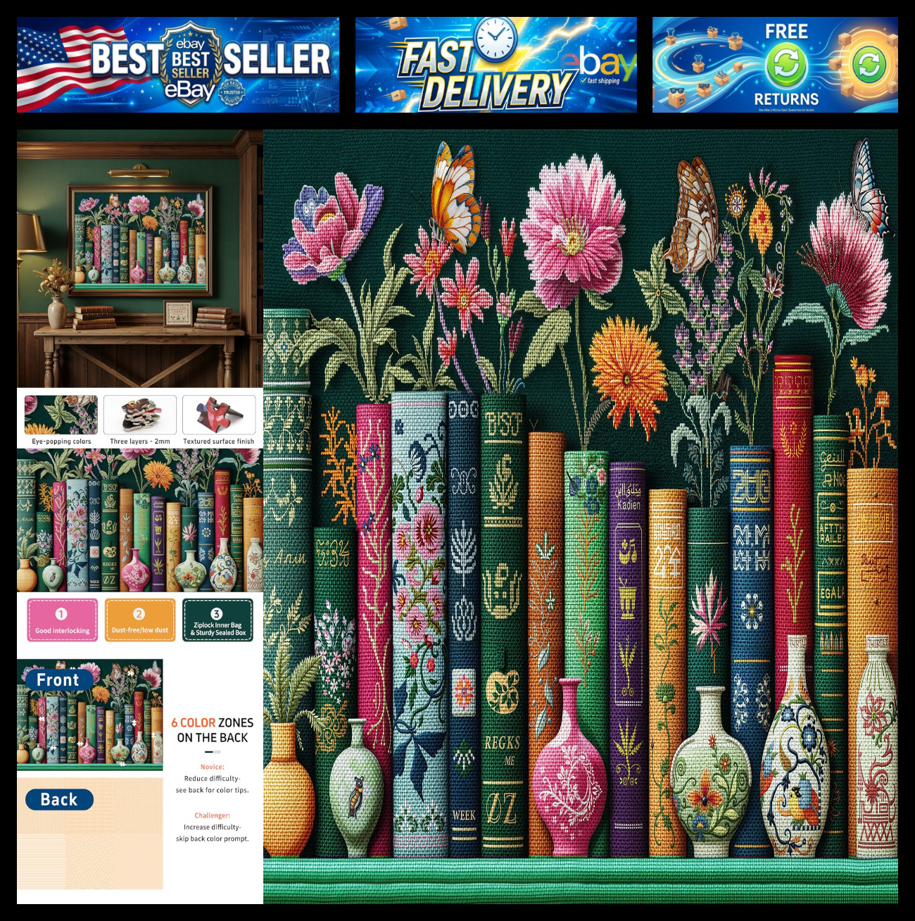 1000 Piece Jigsaw Puzzle for Adults, Floral Embroidery Puzzle