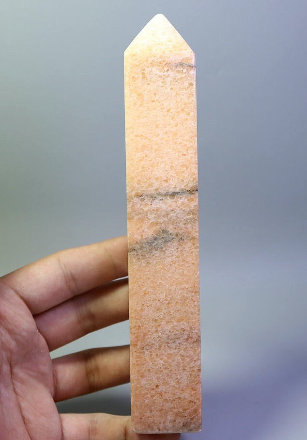 173mm Natural Orange Calcite Quartz Crystal Stone Tower Obelisk Wand Point Reiki