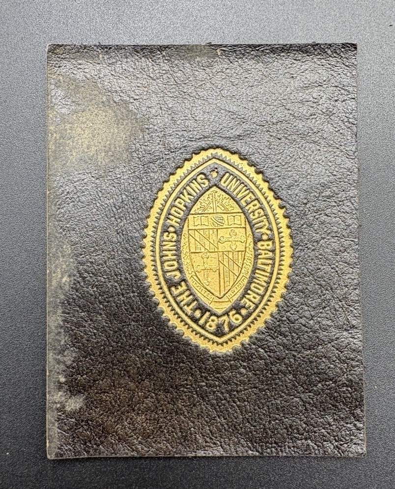 c1910 L20 Johns Hopkins University Baltimore College Seal Tobacco Leather