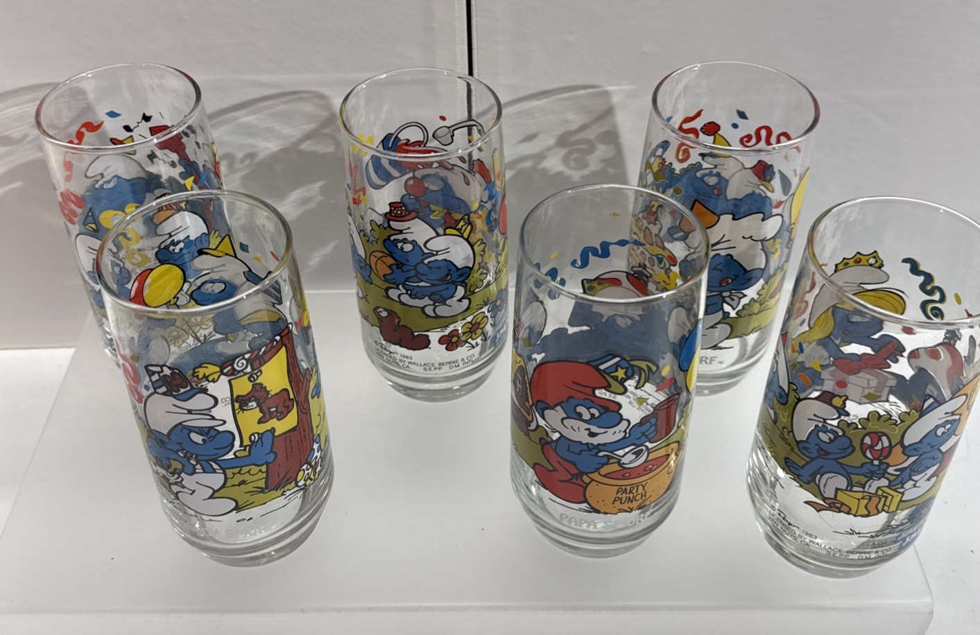 Lot of 6 Vintage 1982 Smurfs Drinking Glasses Wallace Berrie ©Peyo Smurfette