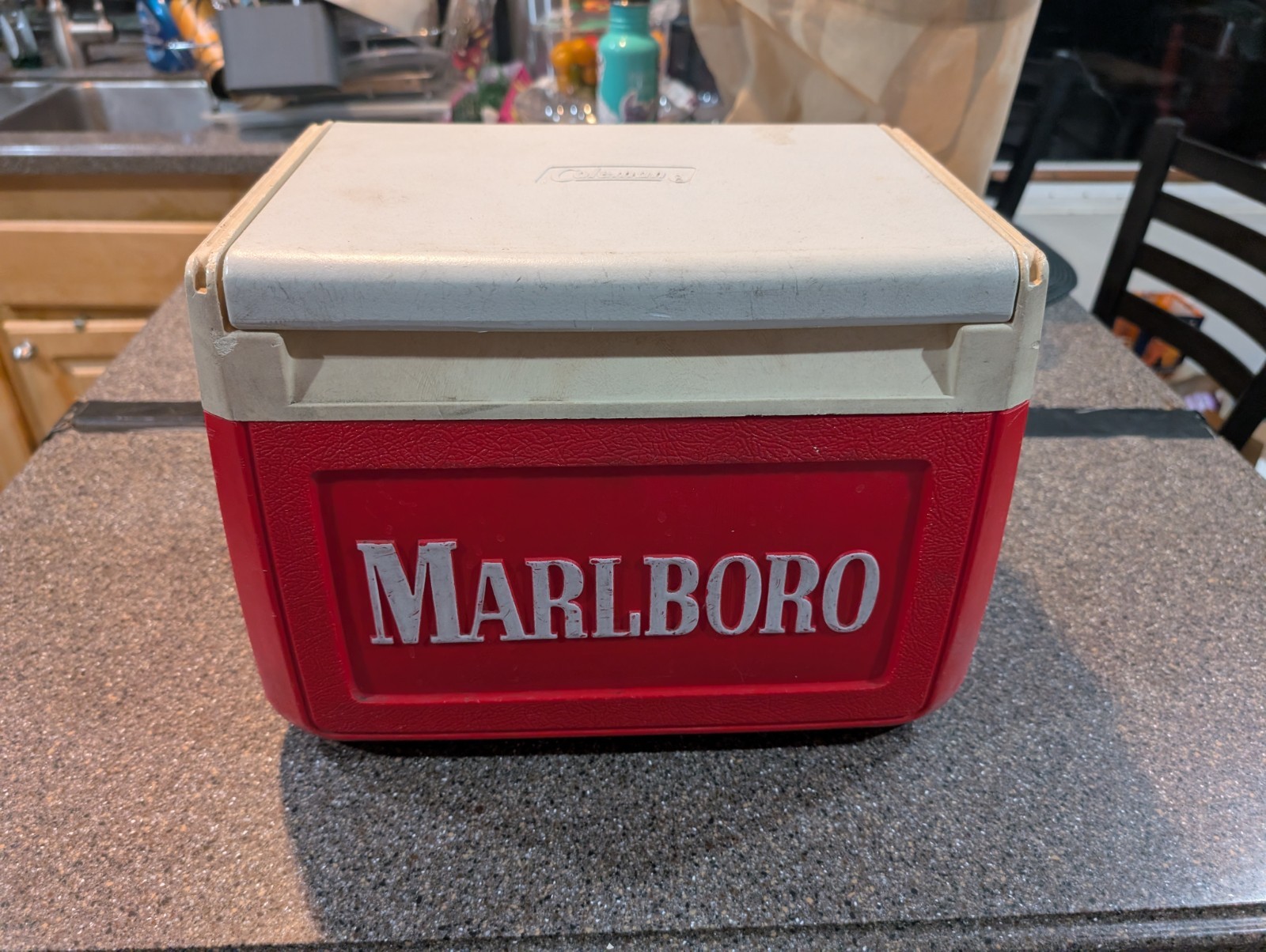 Vintage 1990s Marlboro Advertising Promo Red Coleman Cooler With Cup Holders