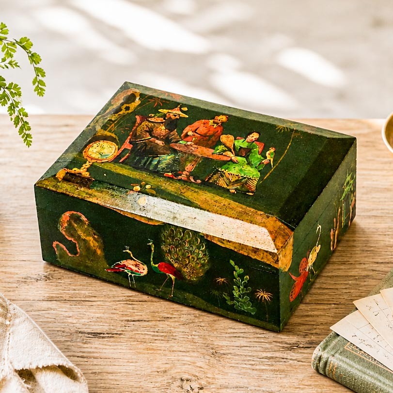 Lovely Asian Inspired Antique Hand Painred Large Humidor Box Chinoiserie