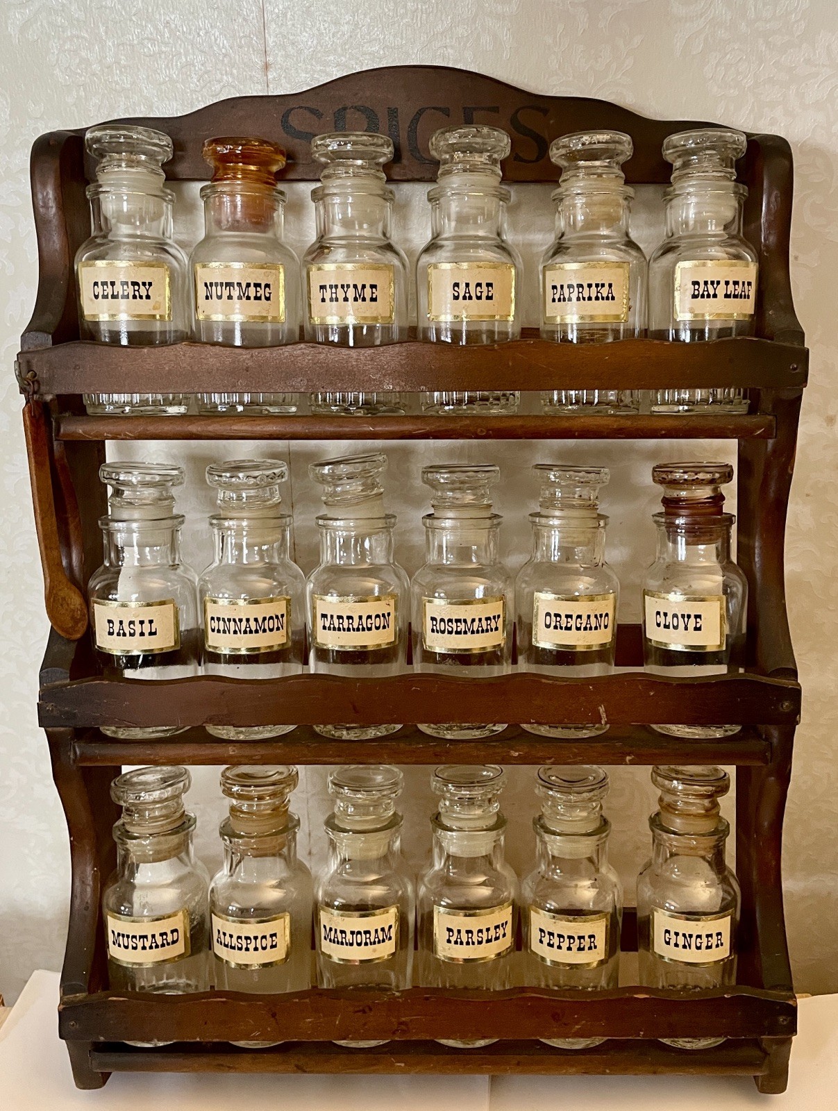 Vintage Spice Rack,  Original Bottles