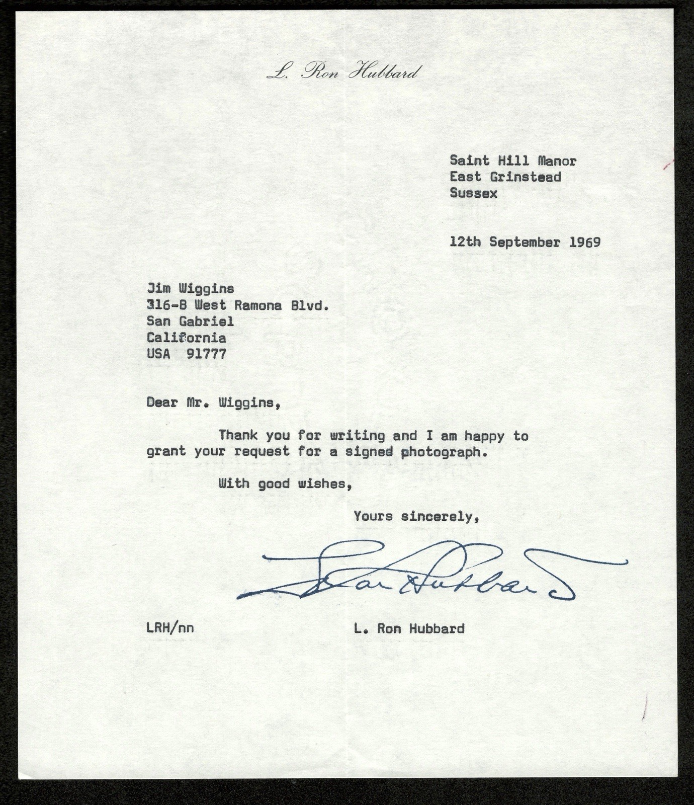 L Ron Hubbard 7x8 Typed Letter Signed Autographed JSA Grad Scientology Founder