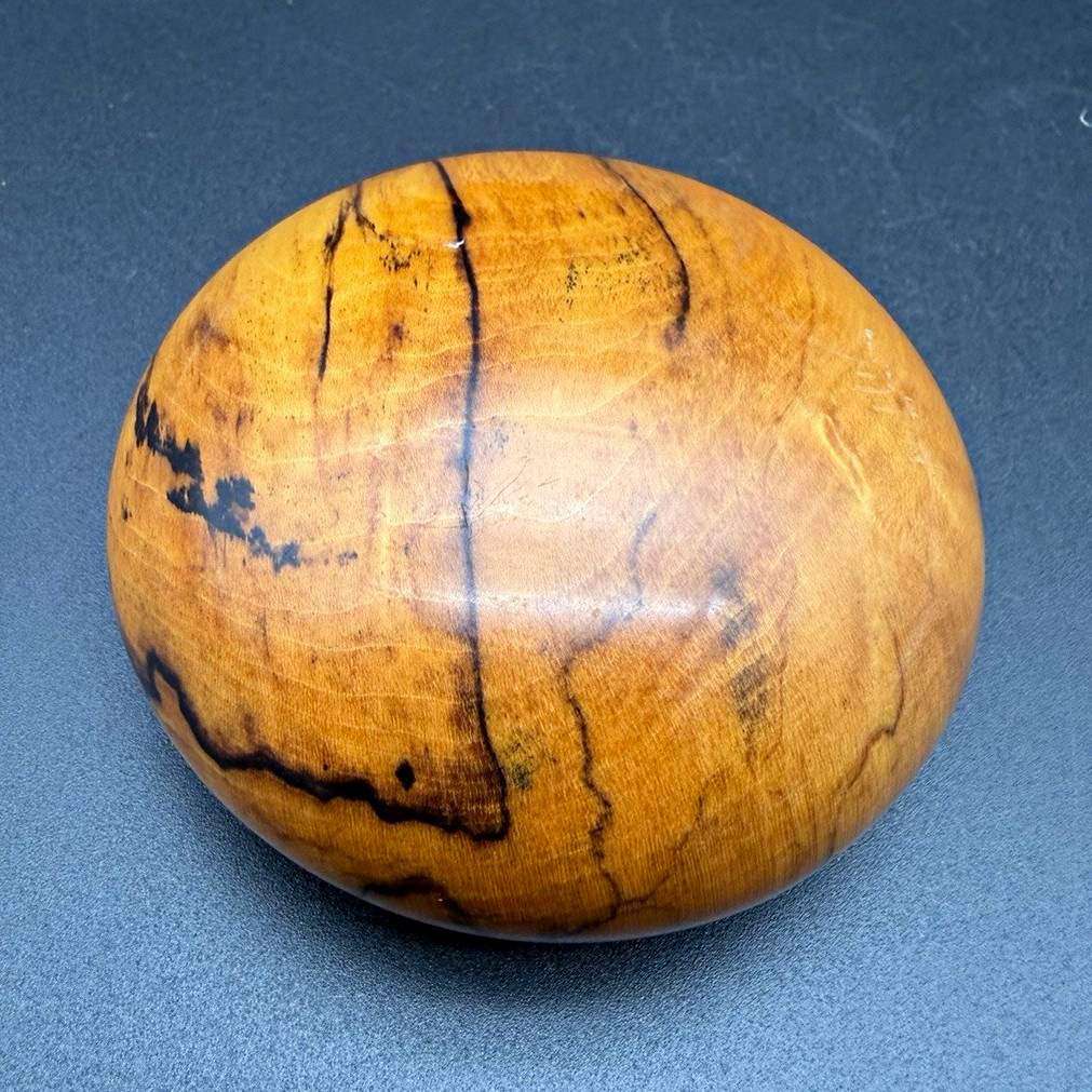 Vintage Tom Laser 1985 Hand Turned Spalted Sugar Maple Wood Paperweight Signed