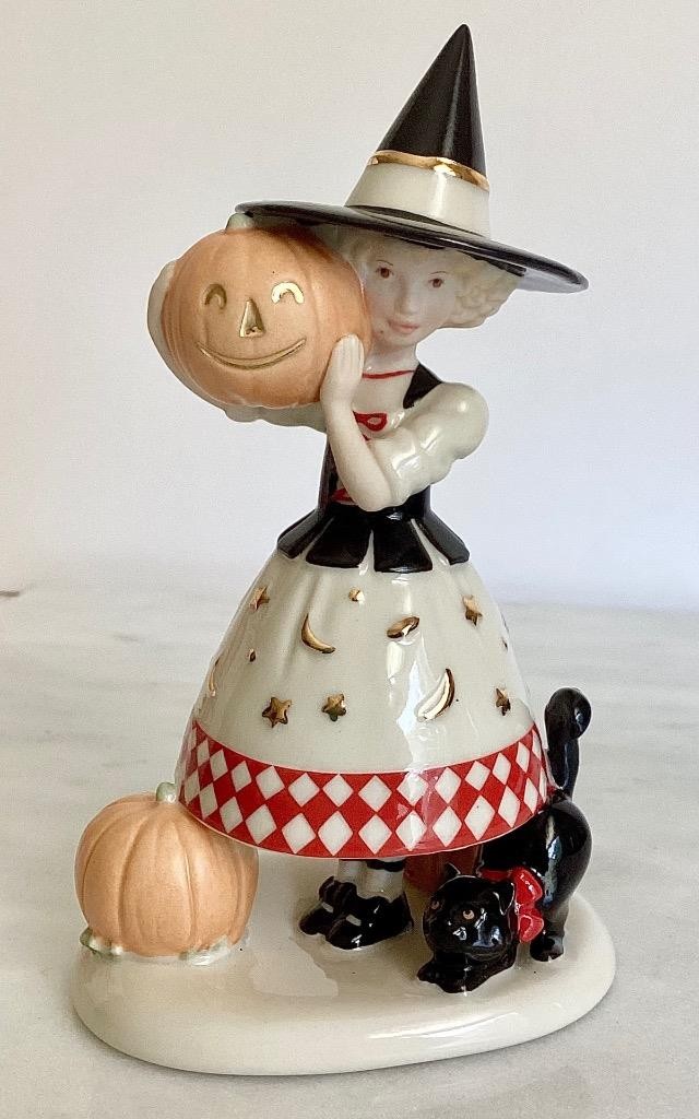 Rare 2016 LENOX MY SWEET HALLOWEEN WITCH 5.5” holding PUMPKIN CAT