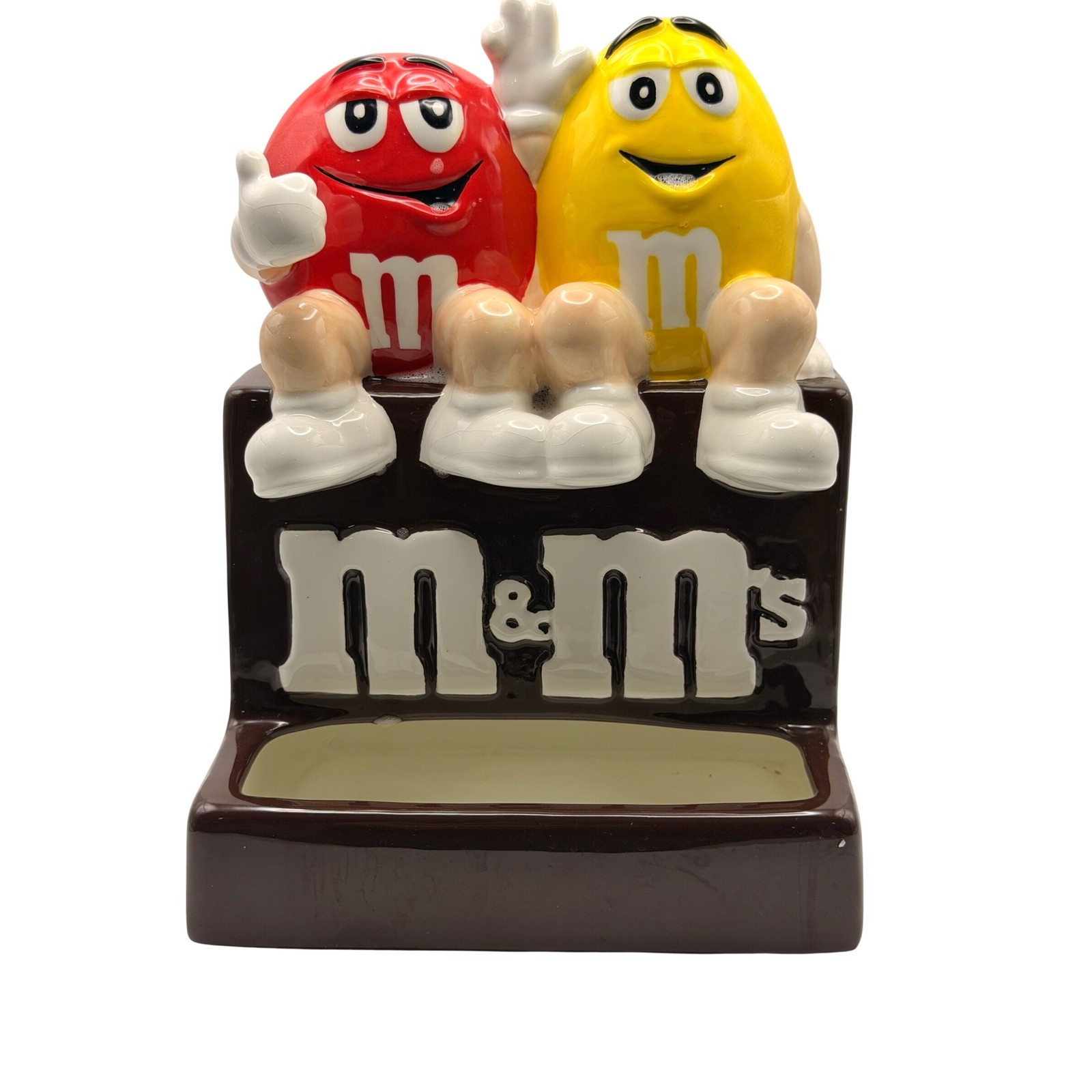 M&M\'s Ceramic Candy Dish Office Desk Organizer Red & Yellow Characters Brown
