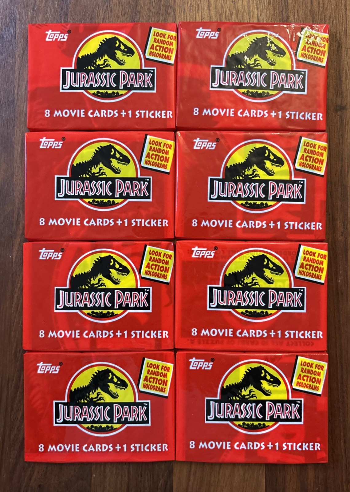 Vintage Lot of 8 Topps 1992 Jurassic Park Unopened Packs Of 8 Cards + 1 Sticker