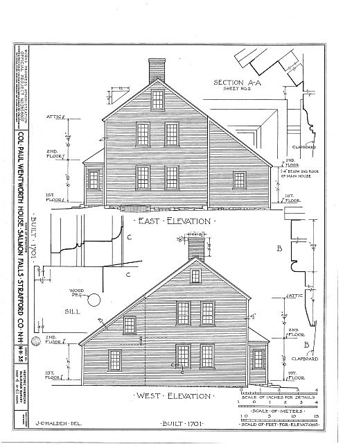 Dover New Hampshire Colonel Paul Wentworth House 1701 HABS elevation drawing
