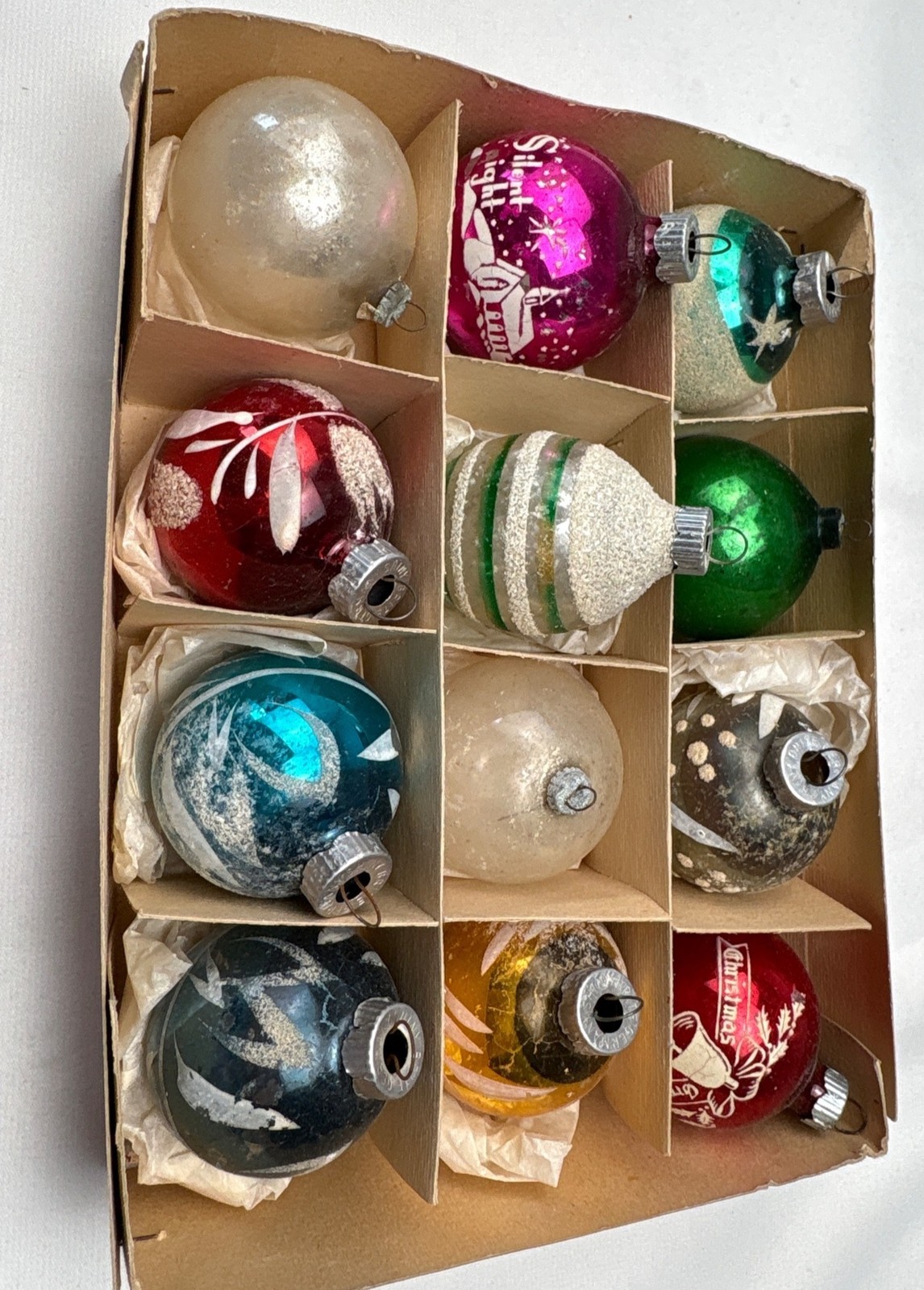 Shiny Brite Glass Christmas Ornaments Mixed Set 12 Assorted Colors Designs