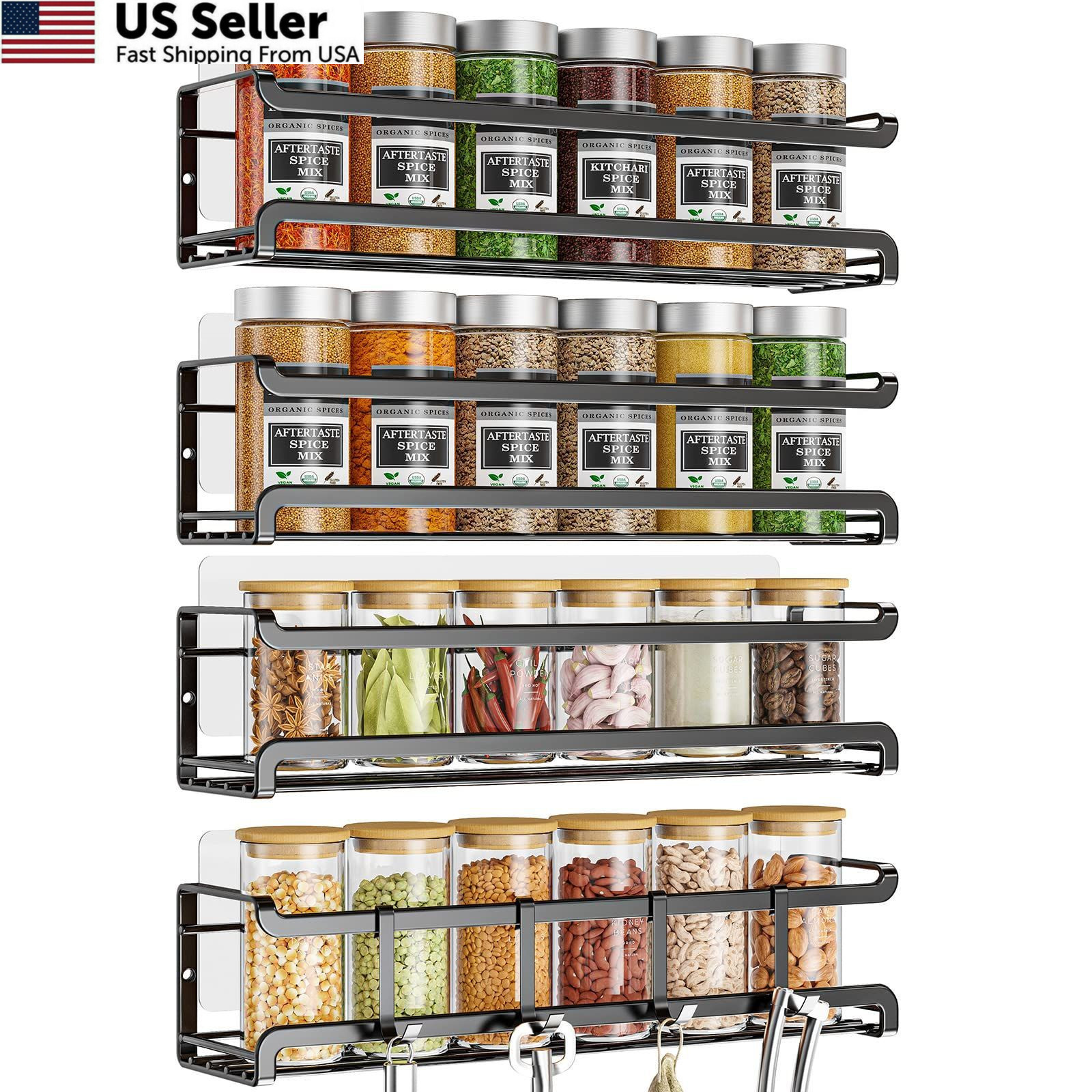 Bunoxea Spice Rack Wall Mounted 4 Pack, For Jars & 4Pack, Black Bunoxea Spice Rack Wall Mounted 4 Pack, For Jars & 4Pack, Black