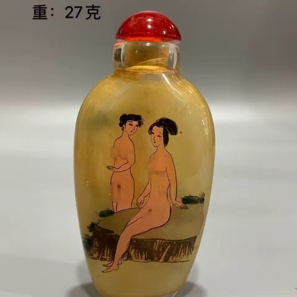 Antique Glass Inner Painted Snuff Bottle, Classical Beauty Painting