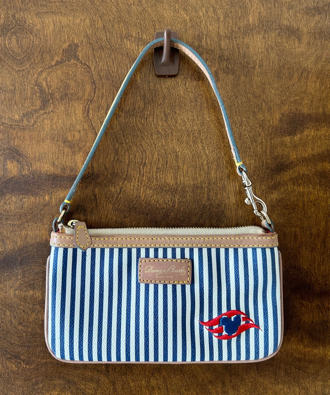 Dooney & Bourke Disney Cruise Line Blue White Striped Wallet Pouch Purse