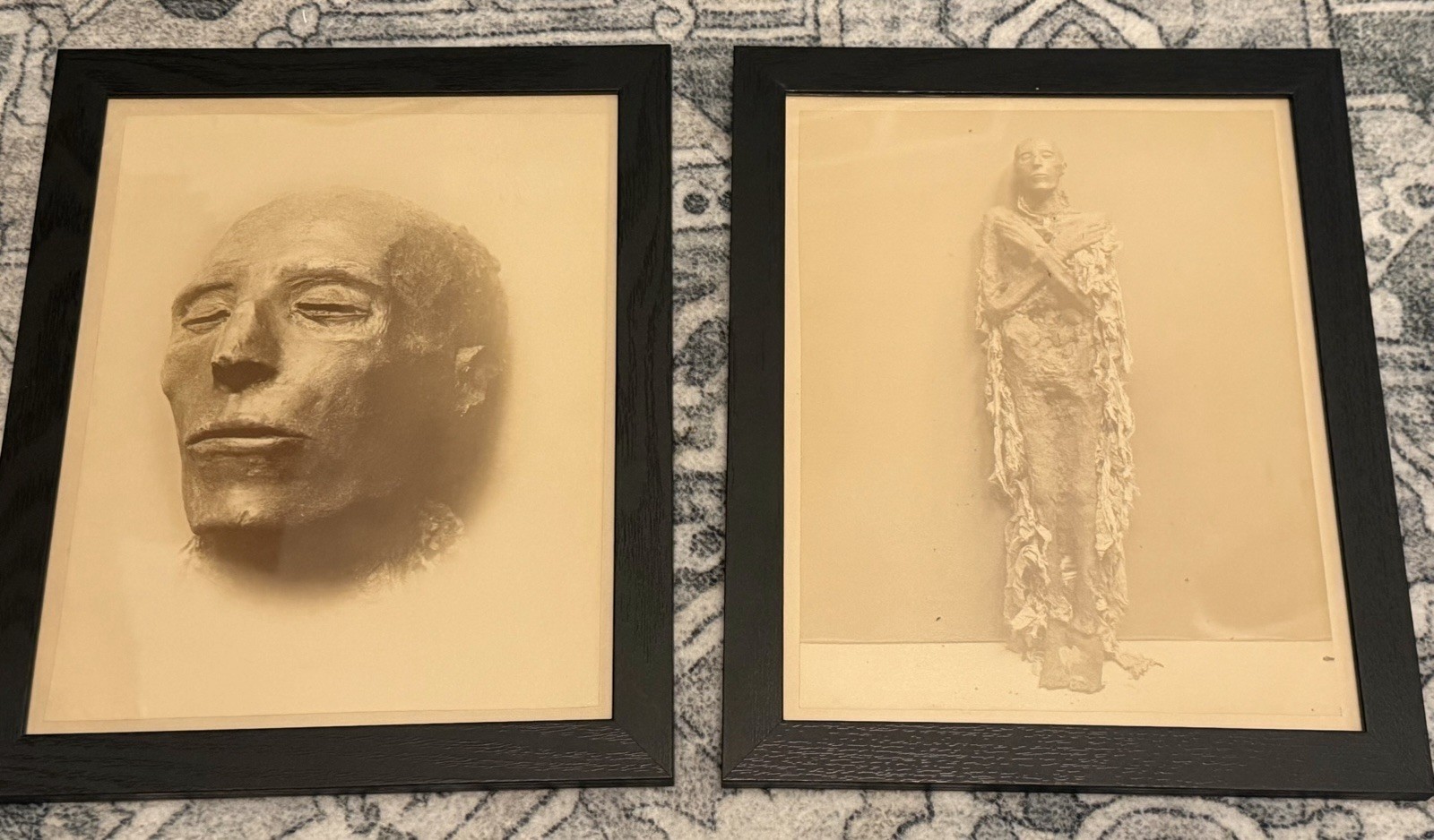 Antique c1886-1890s Seti I Mummy Photos Set of 2 Egypt Pharaoh Framed