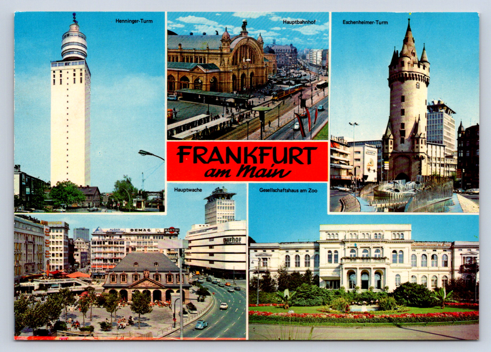 Vintage Postcard Frankfurt am Main Henninger Turm Hauptbahnhof
