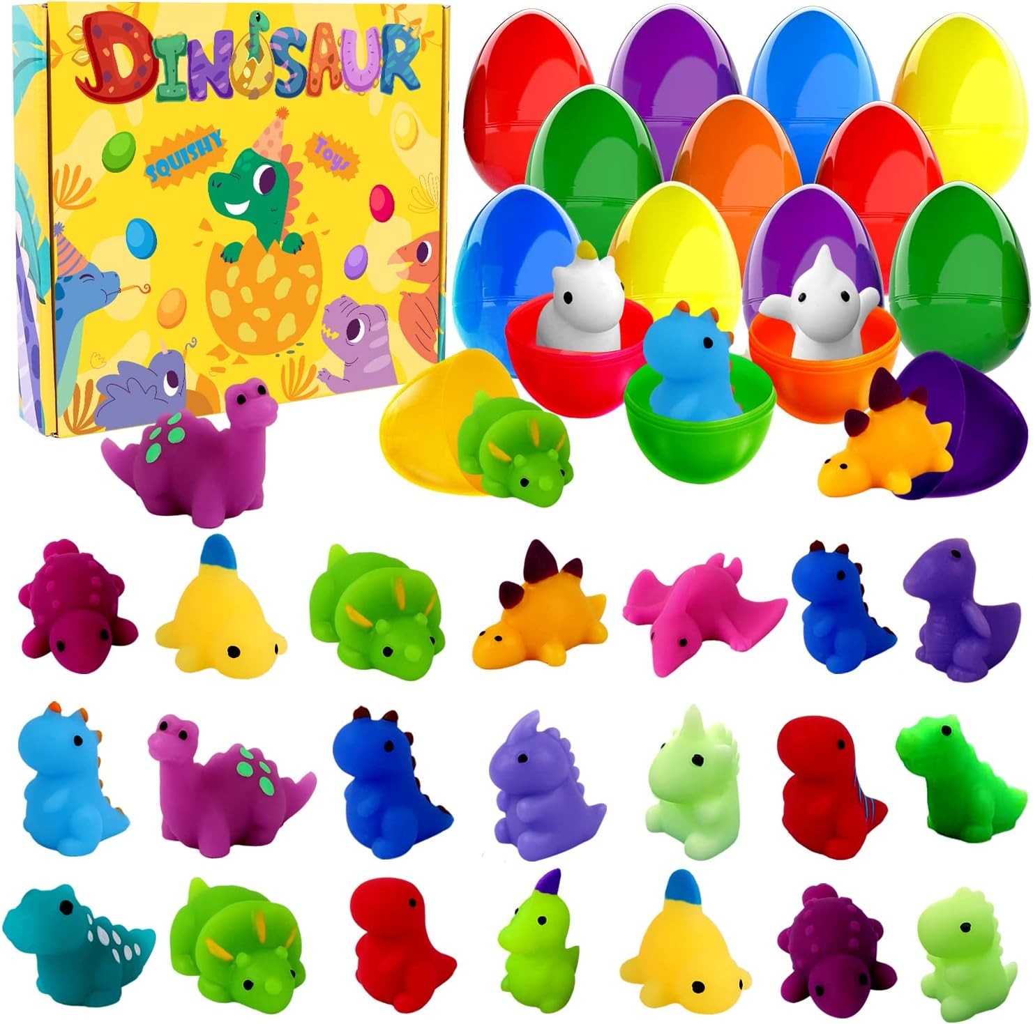JOICEE 24pcs Dinosaur Squishy Toy Prefilled Easter Eggs, Kawaii Mochi... JOICEE 24pcs Dinosaur Squishy Toy Prefilled Easter Eggs, Kawaii Mochi...