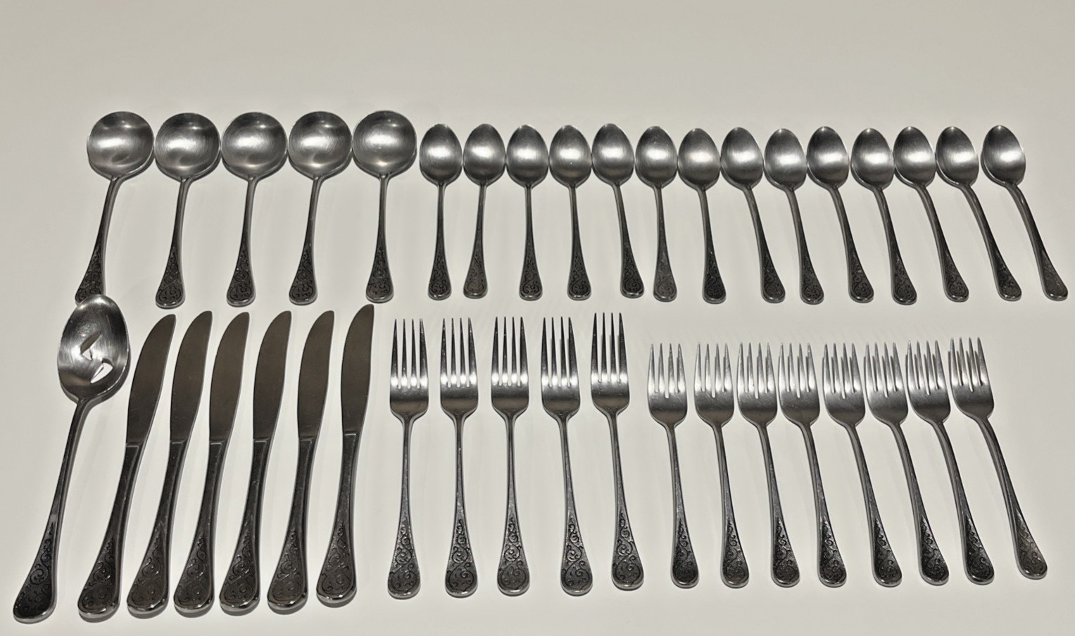 39pc Vintage SCC Supreme Cutlery MARCELLE Stainless Flatware Japan Towle Scrolls