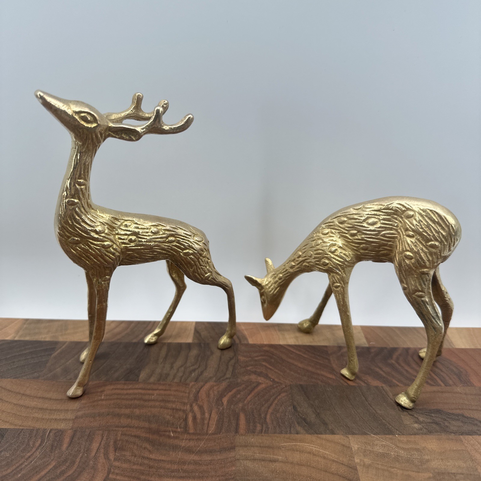 Deer Figurine Set of 2, Buck & Doe Spotted Brass Deer 6”