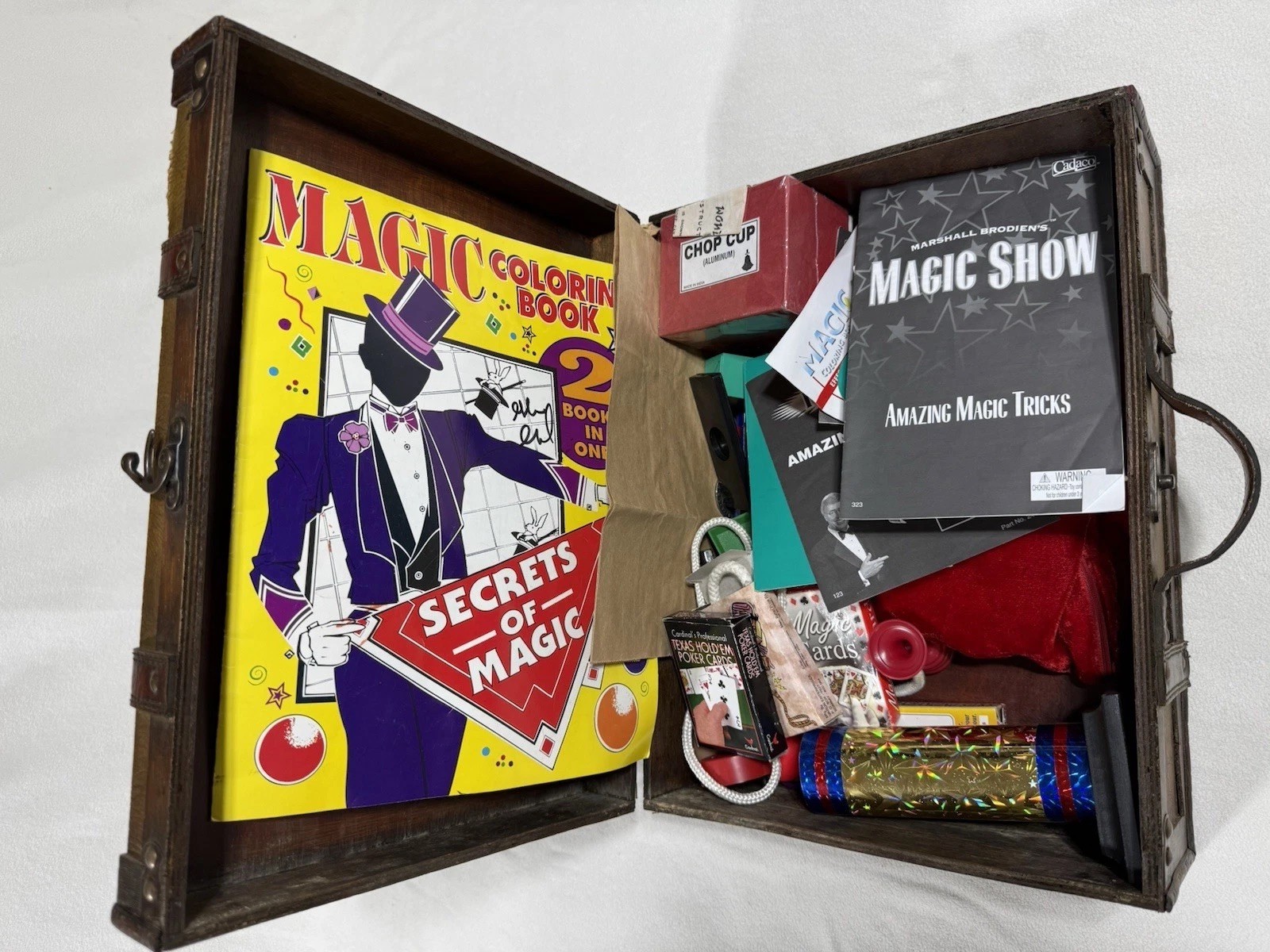 Vintage-Style Wooden Magic Trunk Filled With Magic Tricks