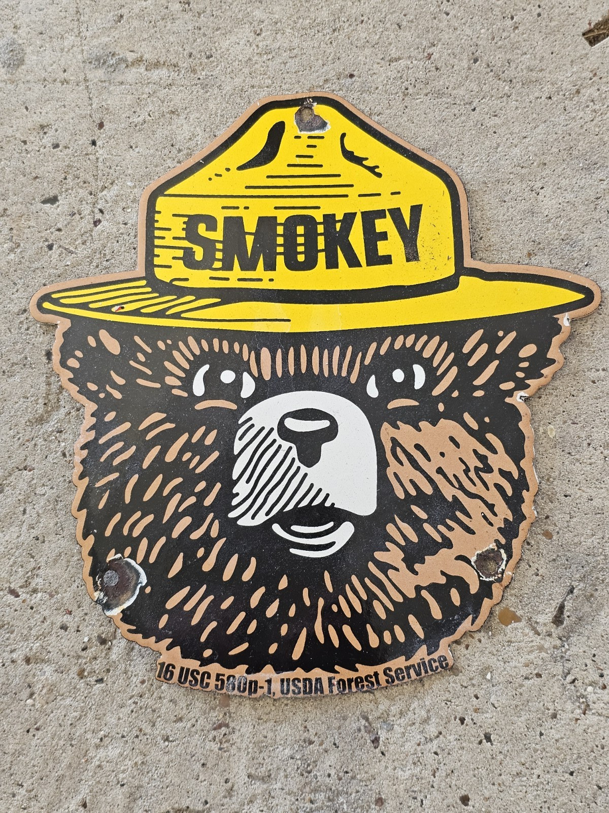 VINTAGE 1950'S SMOKEY THE BEAR FOREST SERVICE PORCELAIN  SIGN 10