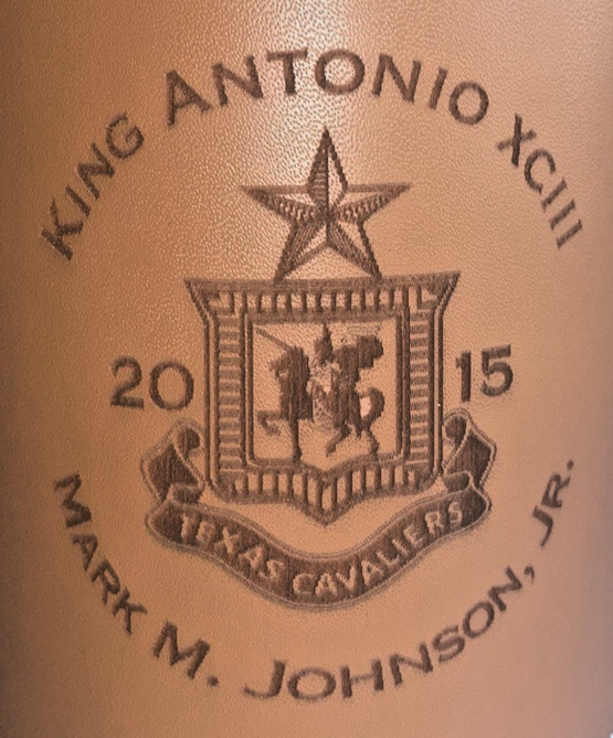 Texas Cavaliers King Antonio XCIII 2015 Mark M. Johnson, Jr. Leather Koozie
