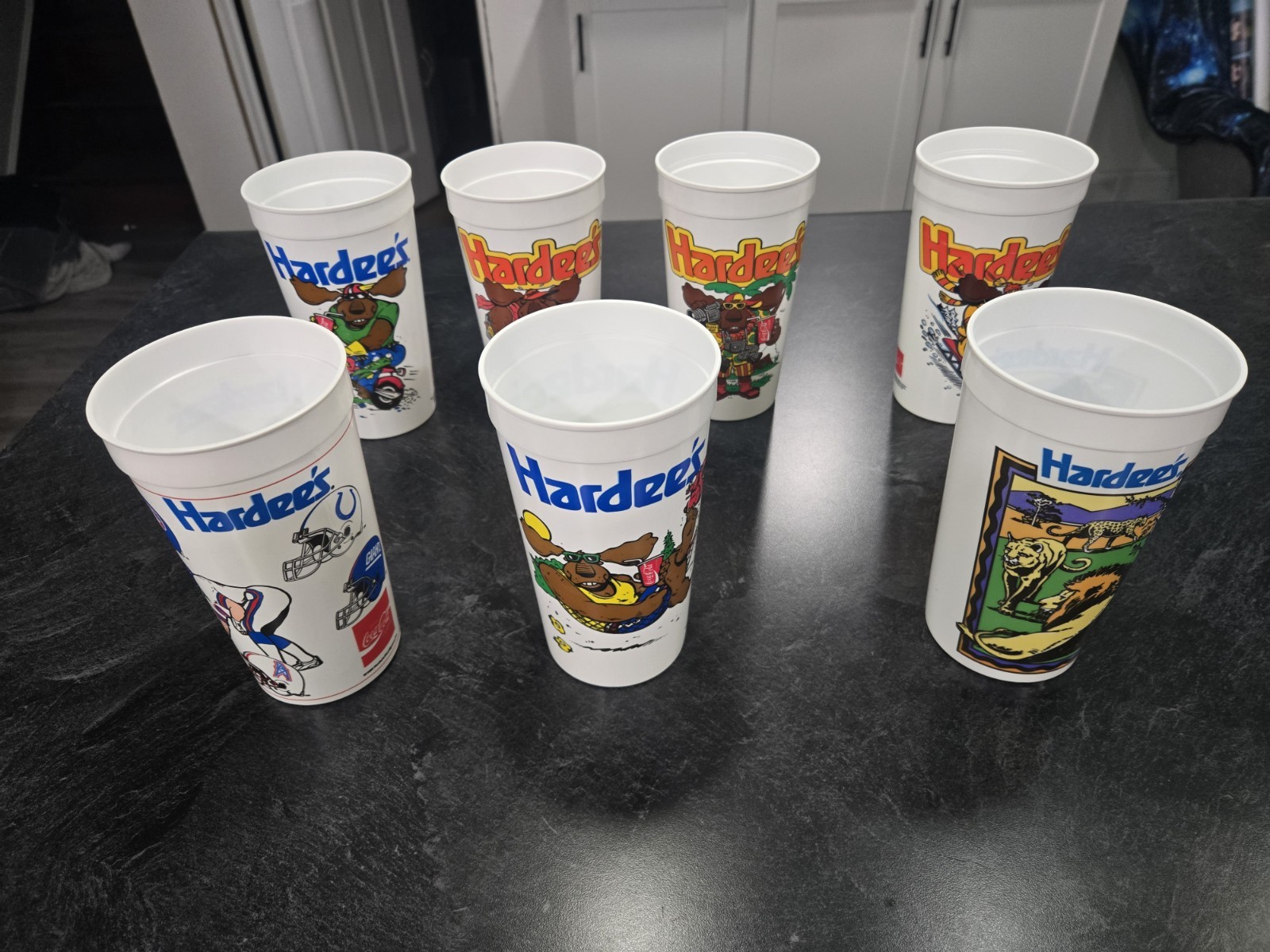 Lot Of 7 Vintage 1988–1992 Hardee's Promotional Plastic Cups