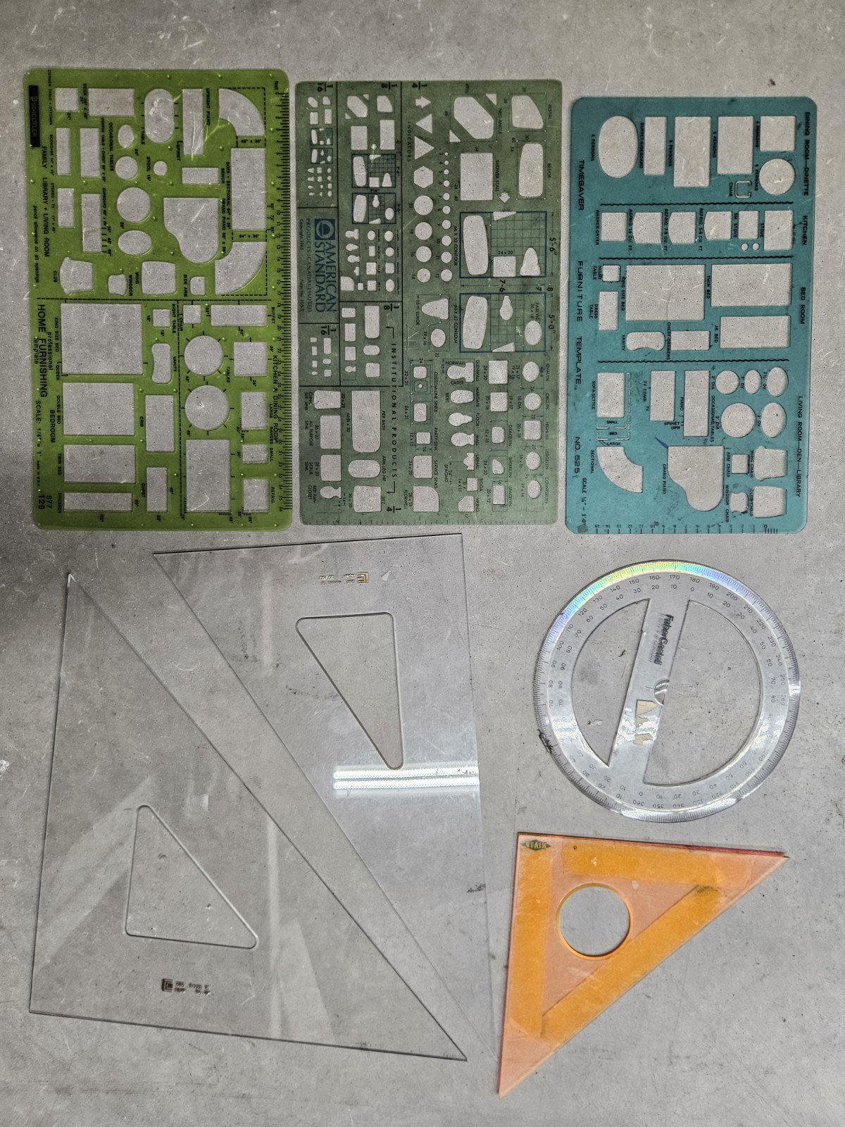 Vintage Architectural Template Drafting Lot Staedtler Faber Castell Triangles