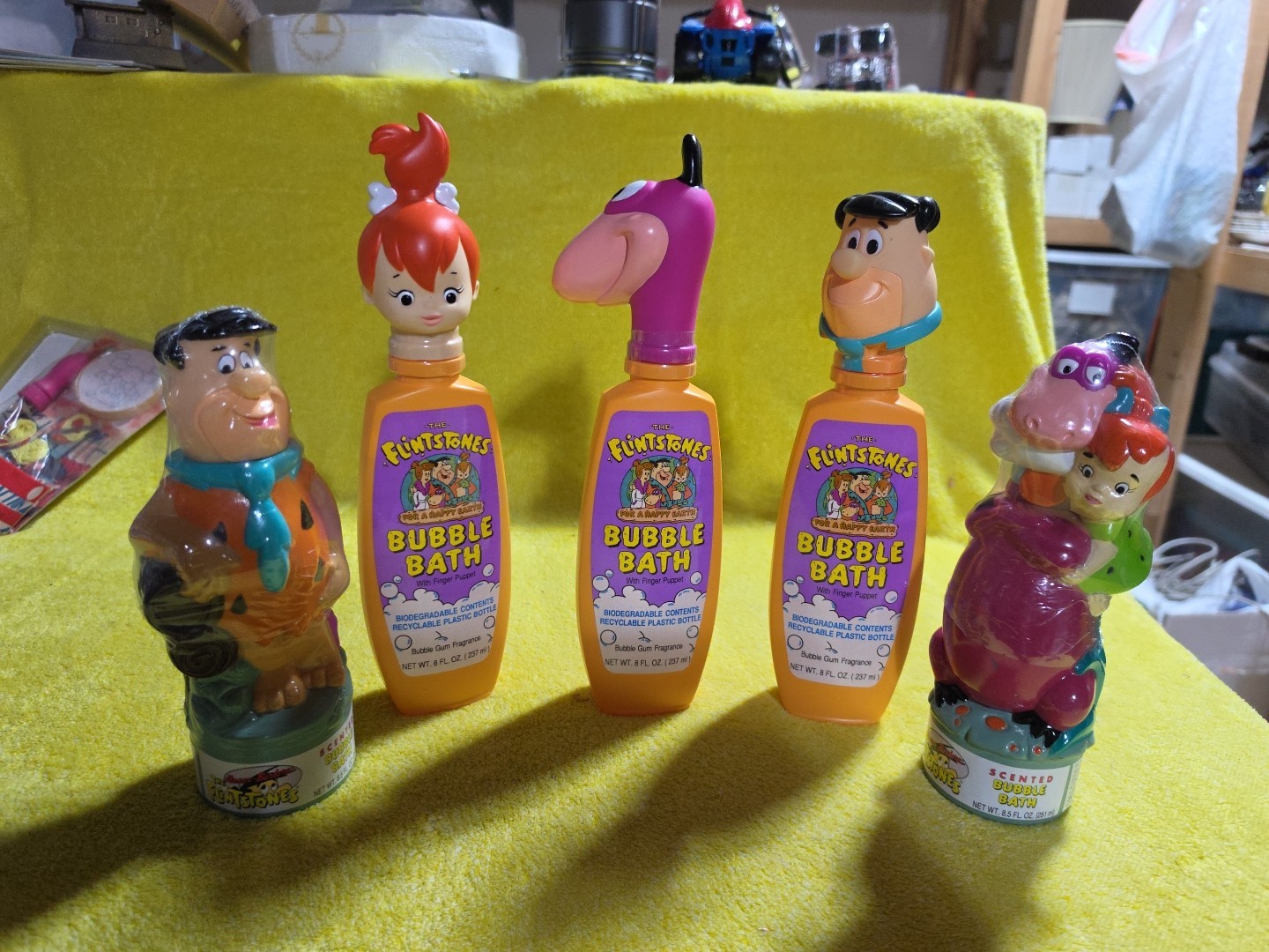 1991 Hanna Barbera The Flintstones 5 Sealed Bubbles Bath Fred Pebbles & Dino