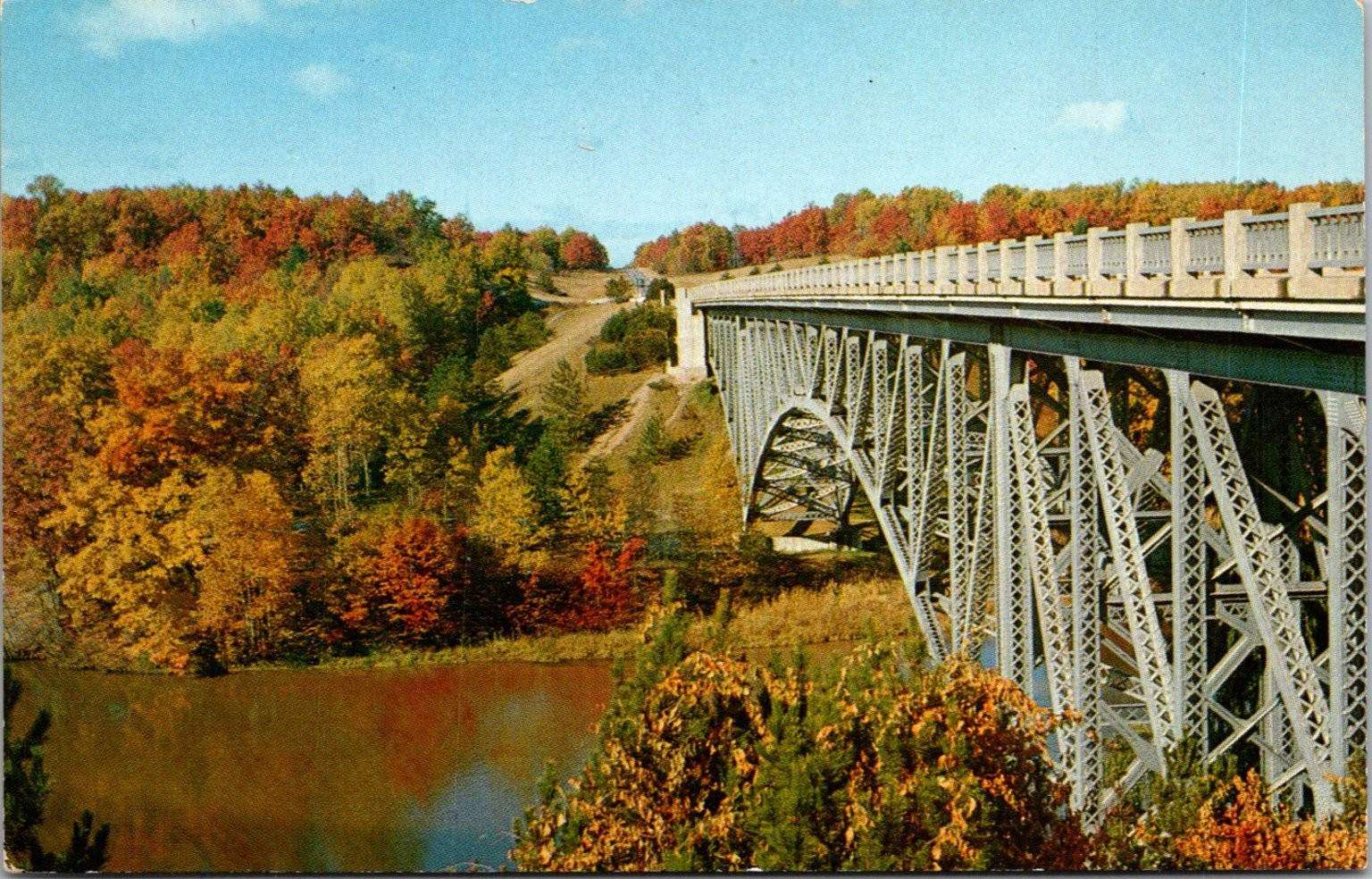 Vintage Cooley Bridge M-55 Michigan Pine River Avery Color Postcard