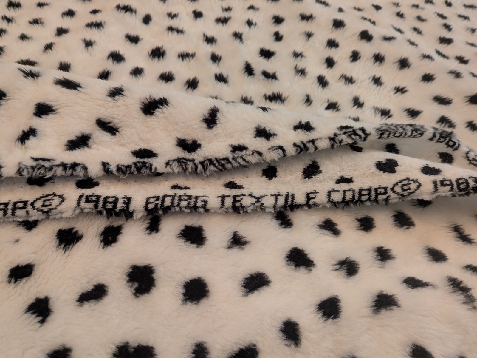 Vintage 1983 Borg heavy Faux Fur Fabric Dalmation Print  63\