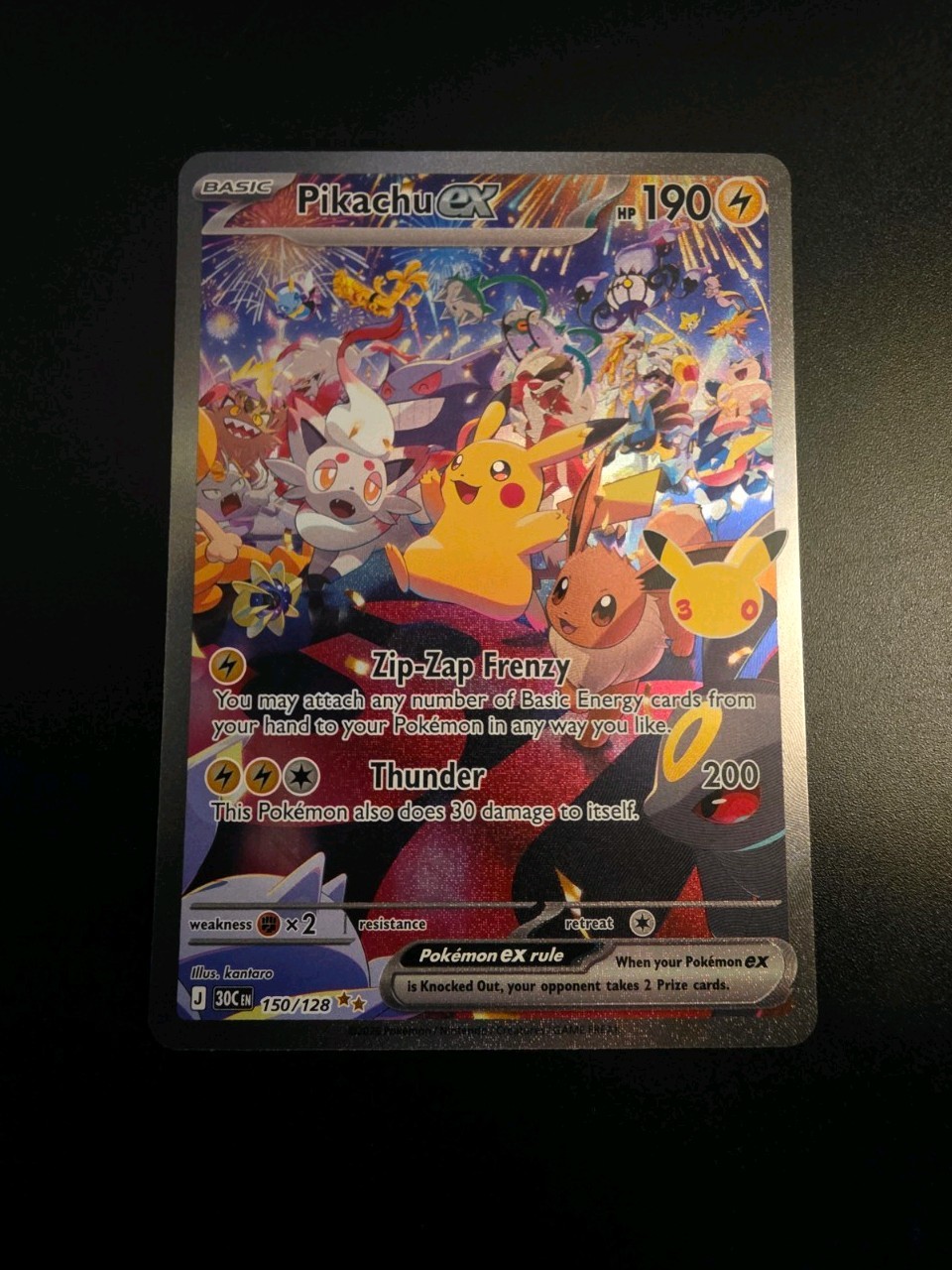Pokémon TCG Night Pikachu Ex 150/128 SAR 30th Anniversary 