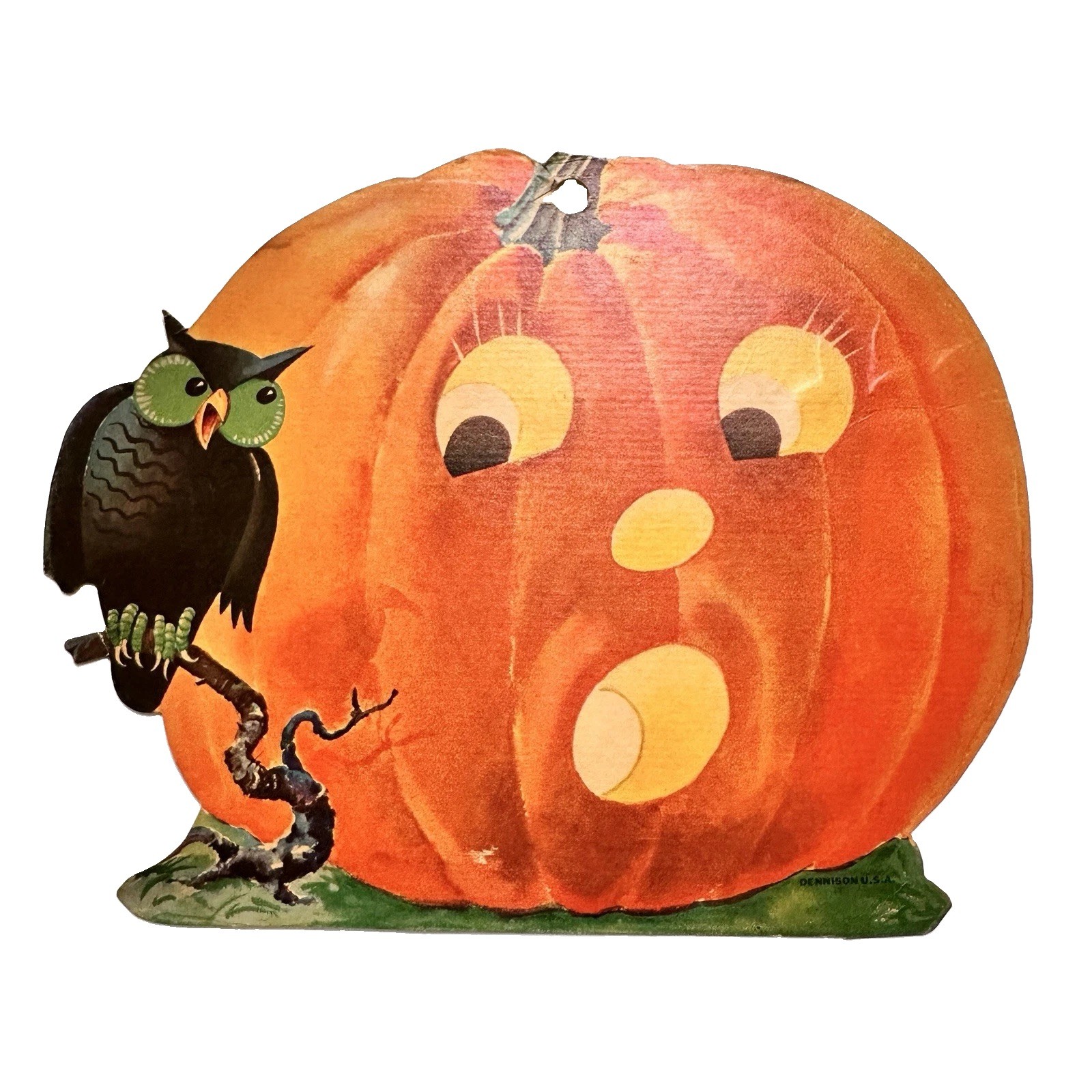 Vintage Dennison Halloween Pumpkin Owl Die Cut Paper Decoration USA Cut Out