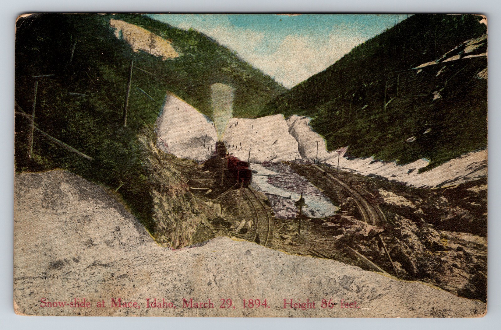 Postcard Idaho ID Mace 1894 Snow Slide Railroad Train Height 86 Ft. Sent 1912