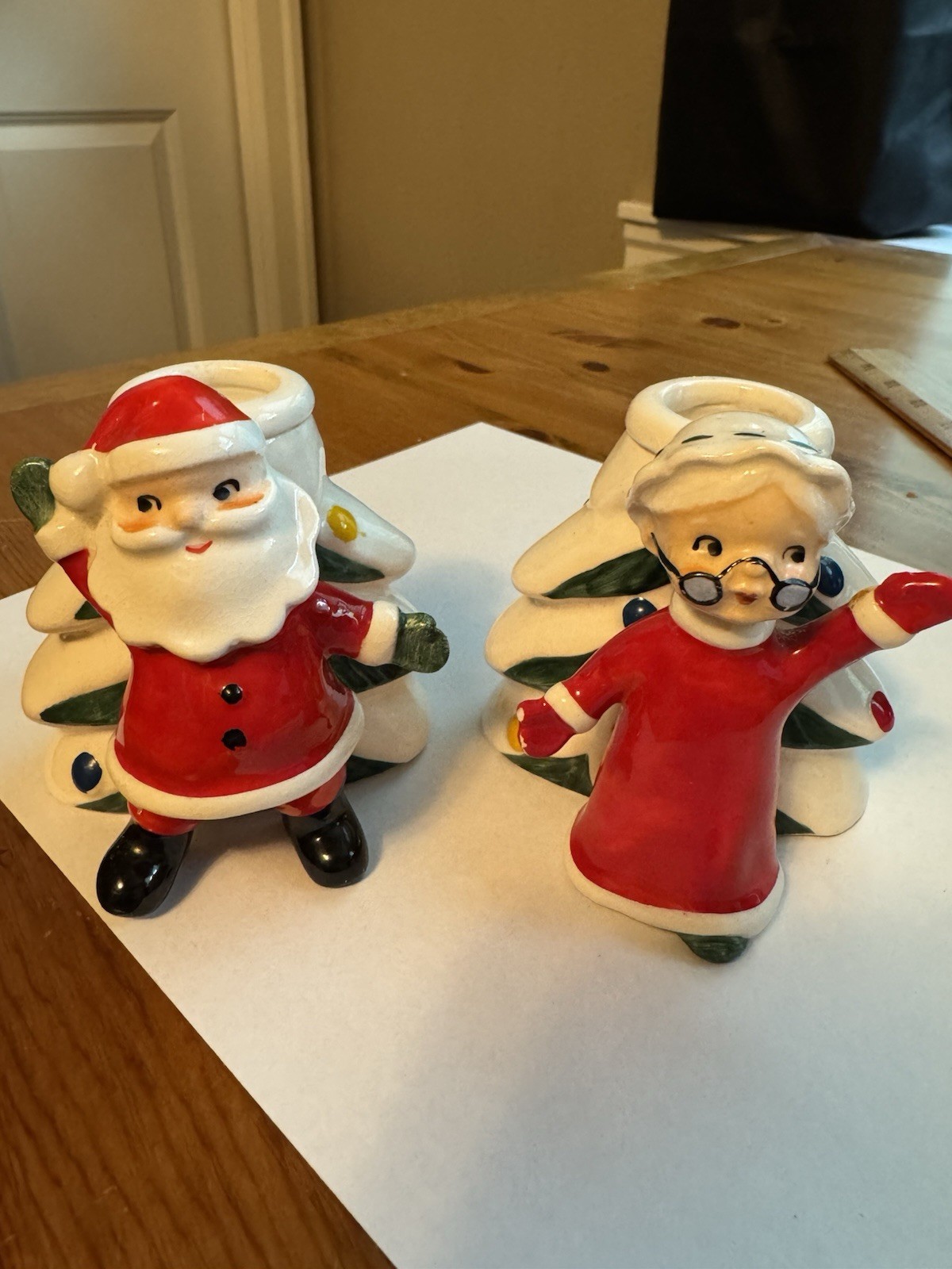 Vintage Norcrest Ceramic Christmas Santa And Mrs Claus Candle Holder- Rare